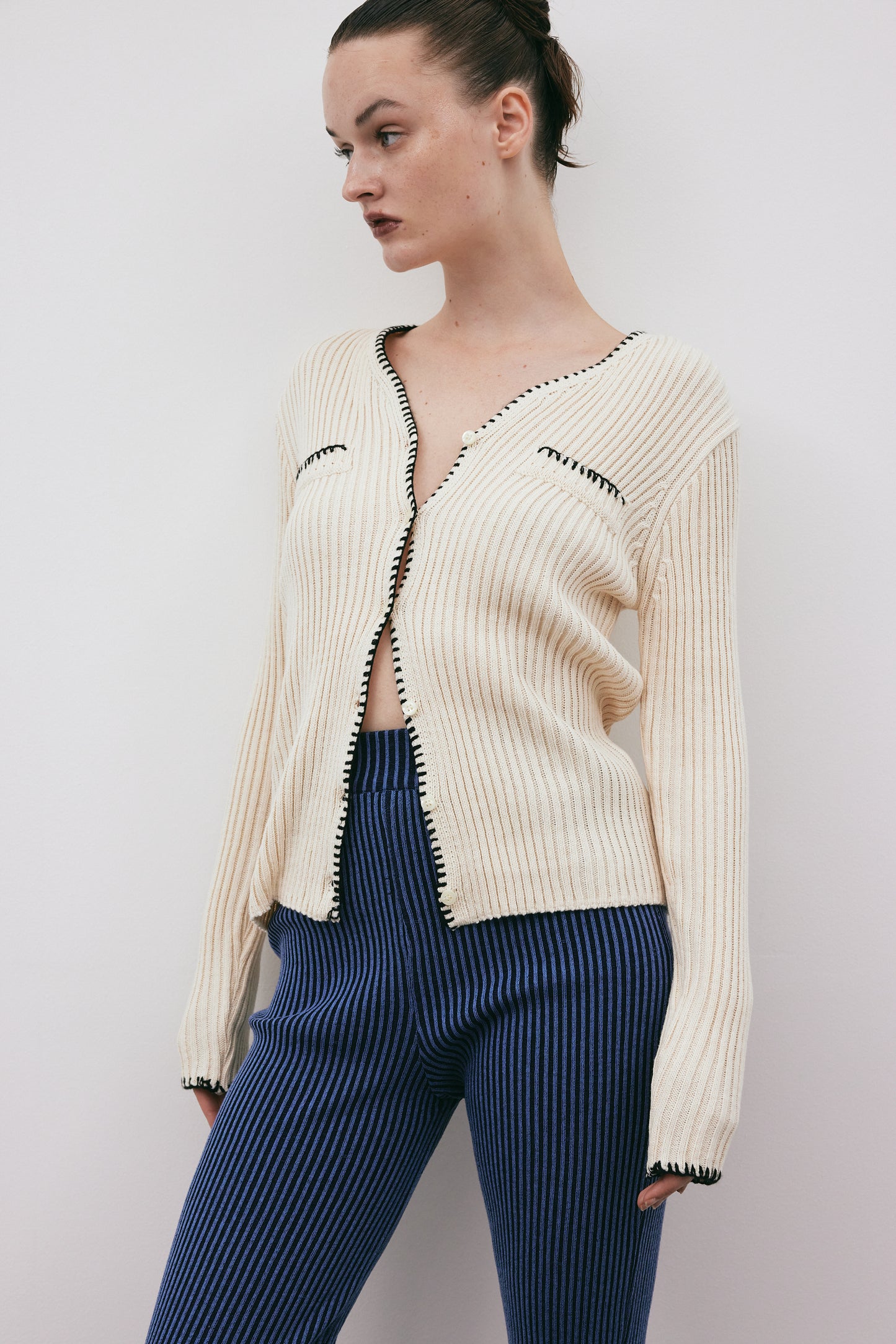 Rib Stitch Cardigan, Cream