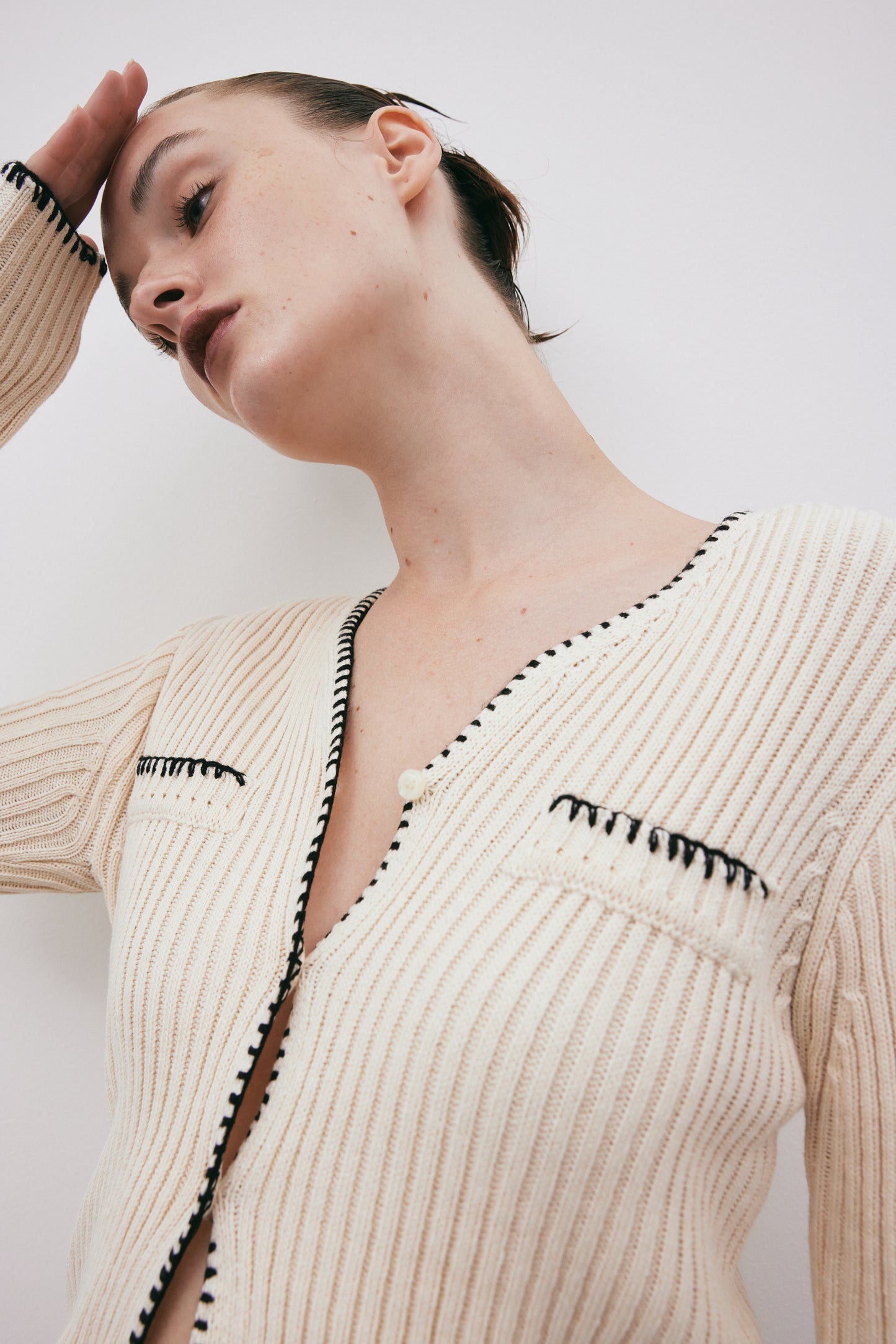 Rib Stitch Cardigan, Cream