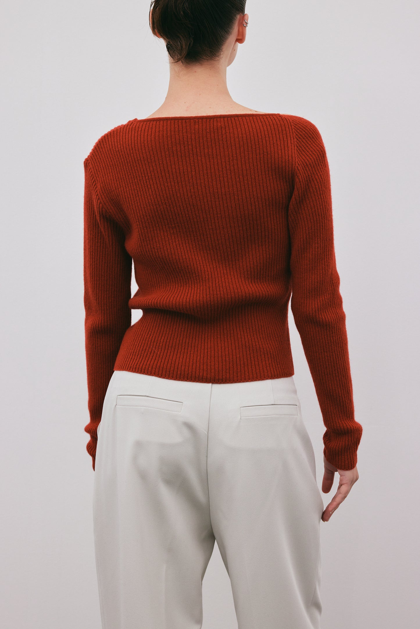 Asymmetric Collar Cashmere Knit, Rust