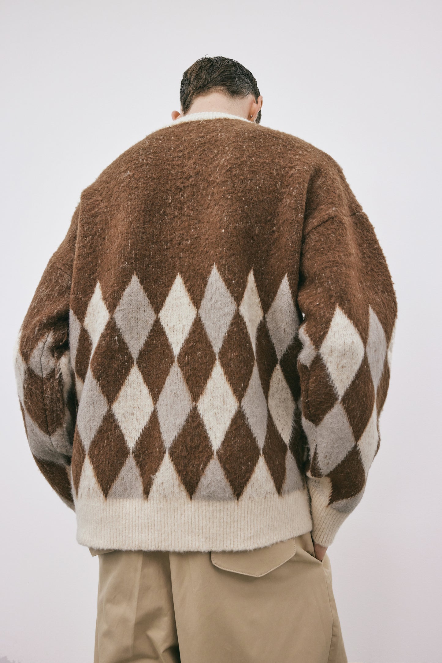 Grunge Hairy Pullover Sweater, Java Argyle