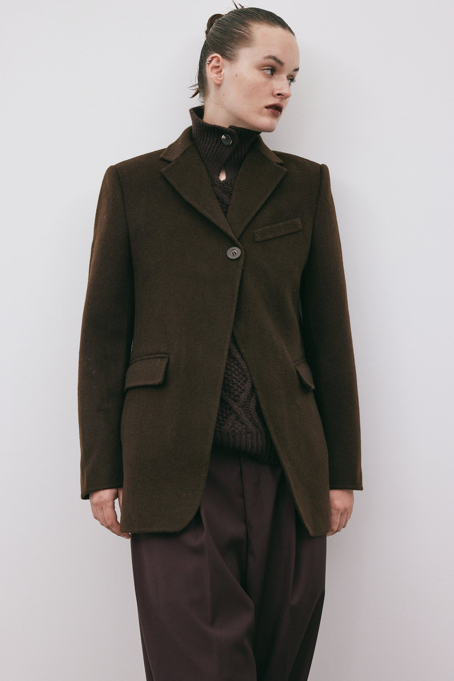 Single Breasted Wool Blazer, Espresso