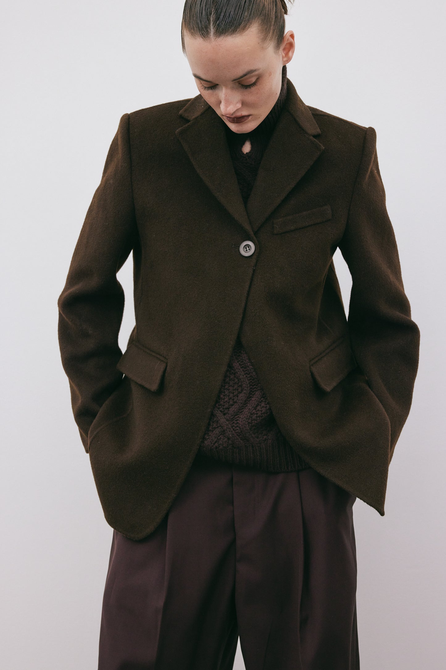 Single Breasted Wool Blazer, Espresso