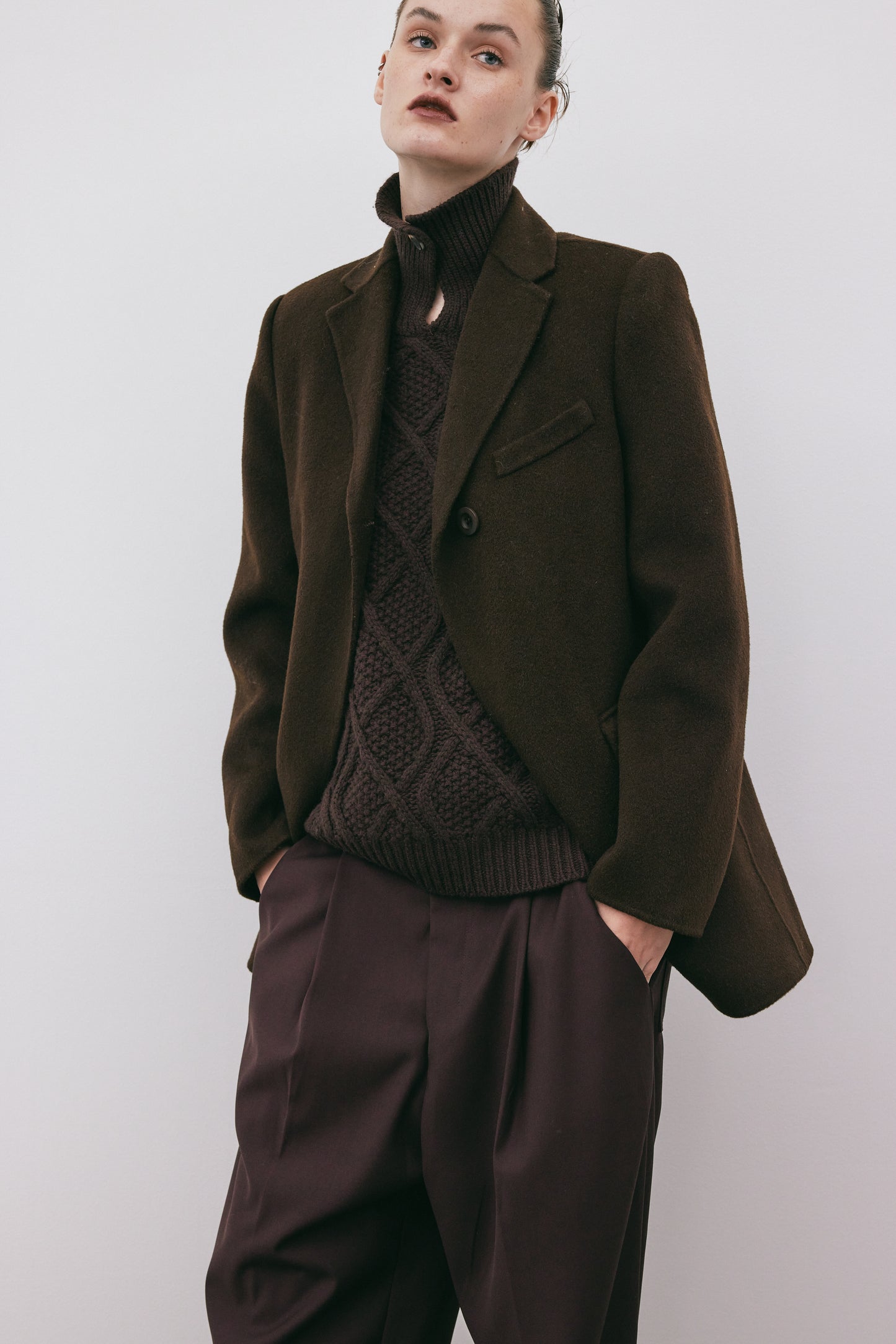 Single Breasted Wool Blazer, Espresso