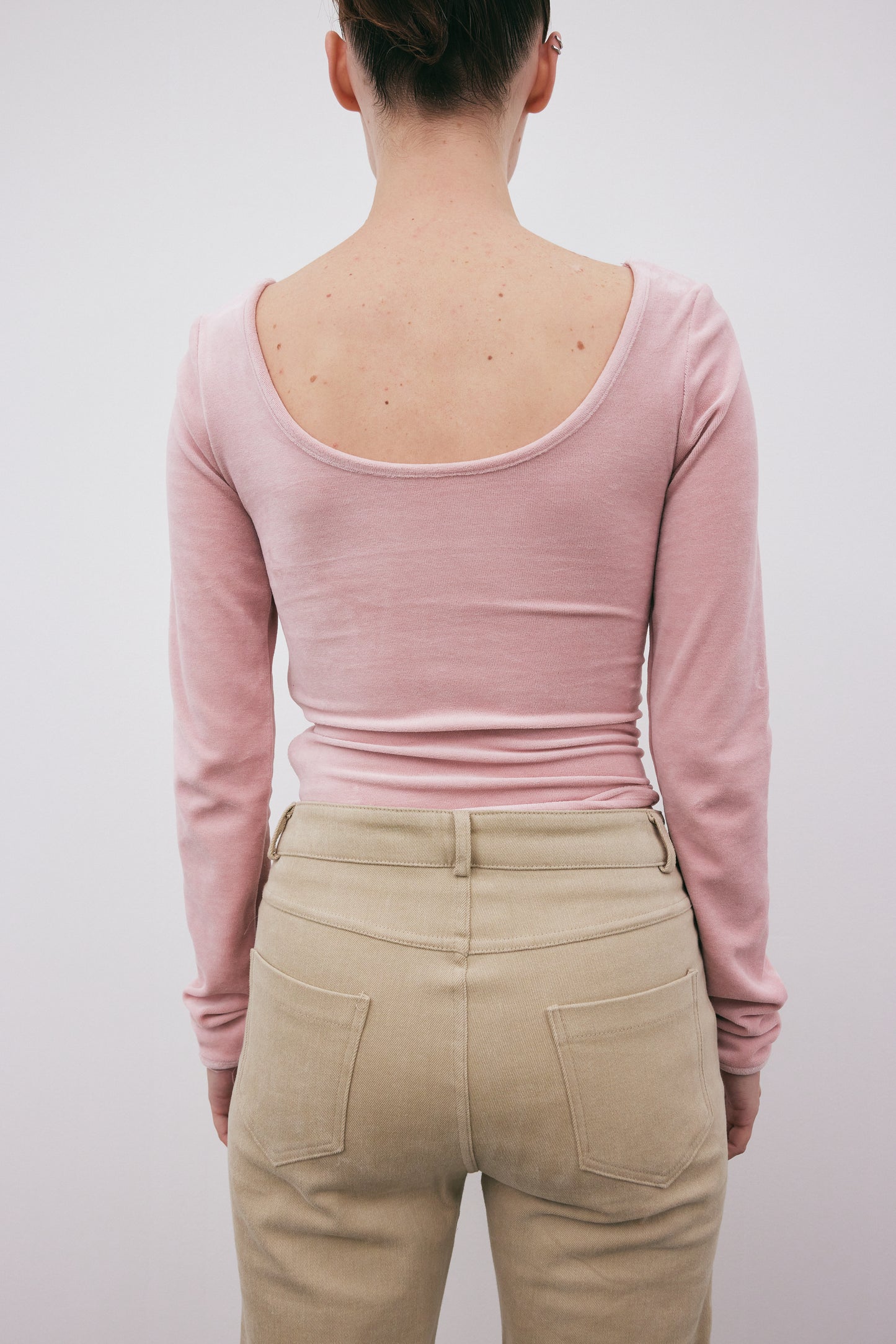 Sweetheart Neckline Velvet Tee, Pink