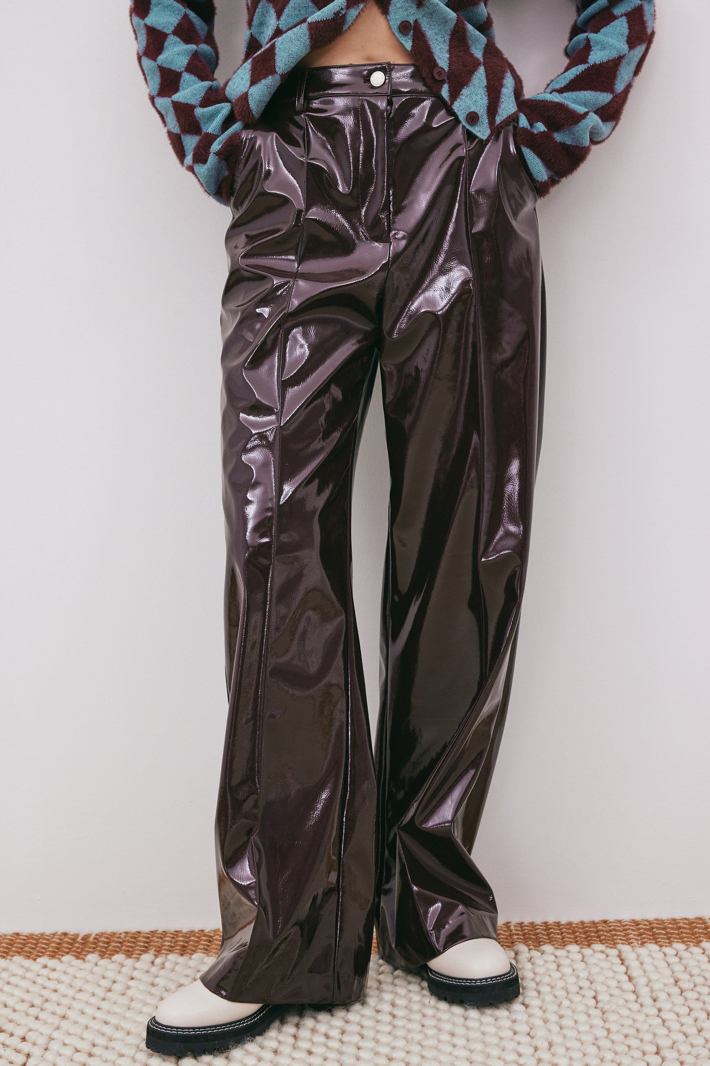 Glossy Eco Leather Trousers, Wine