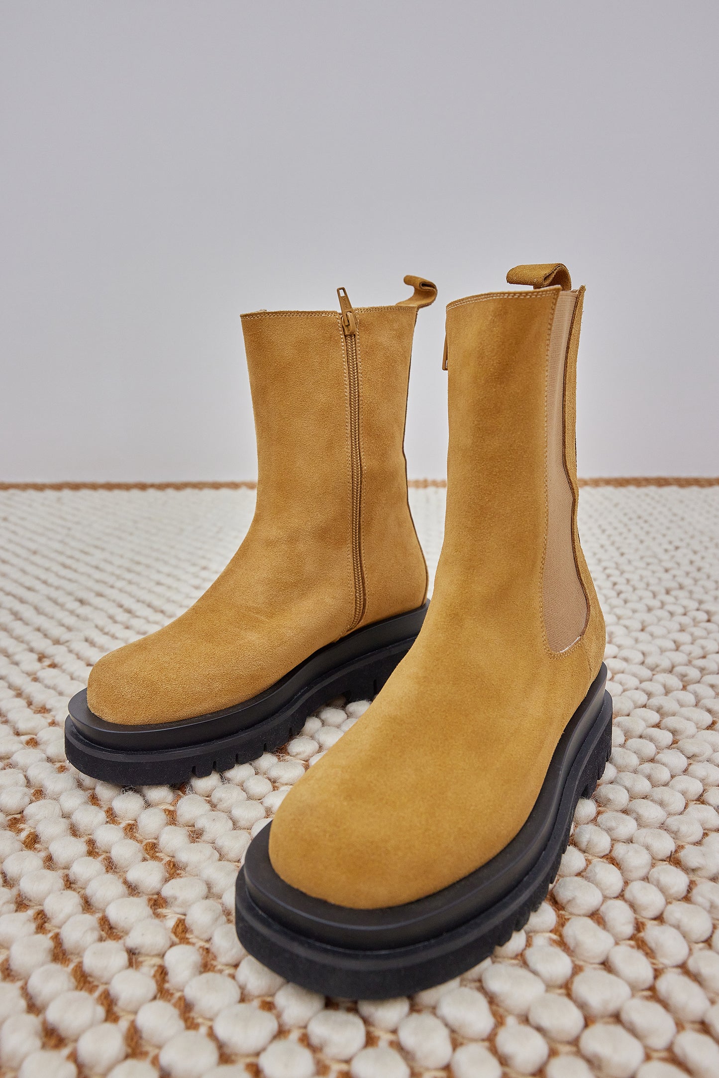 Suede Chunky Lug Sole Boots, Toast