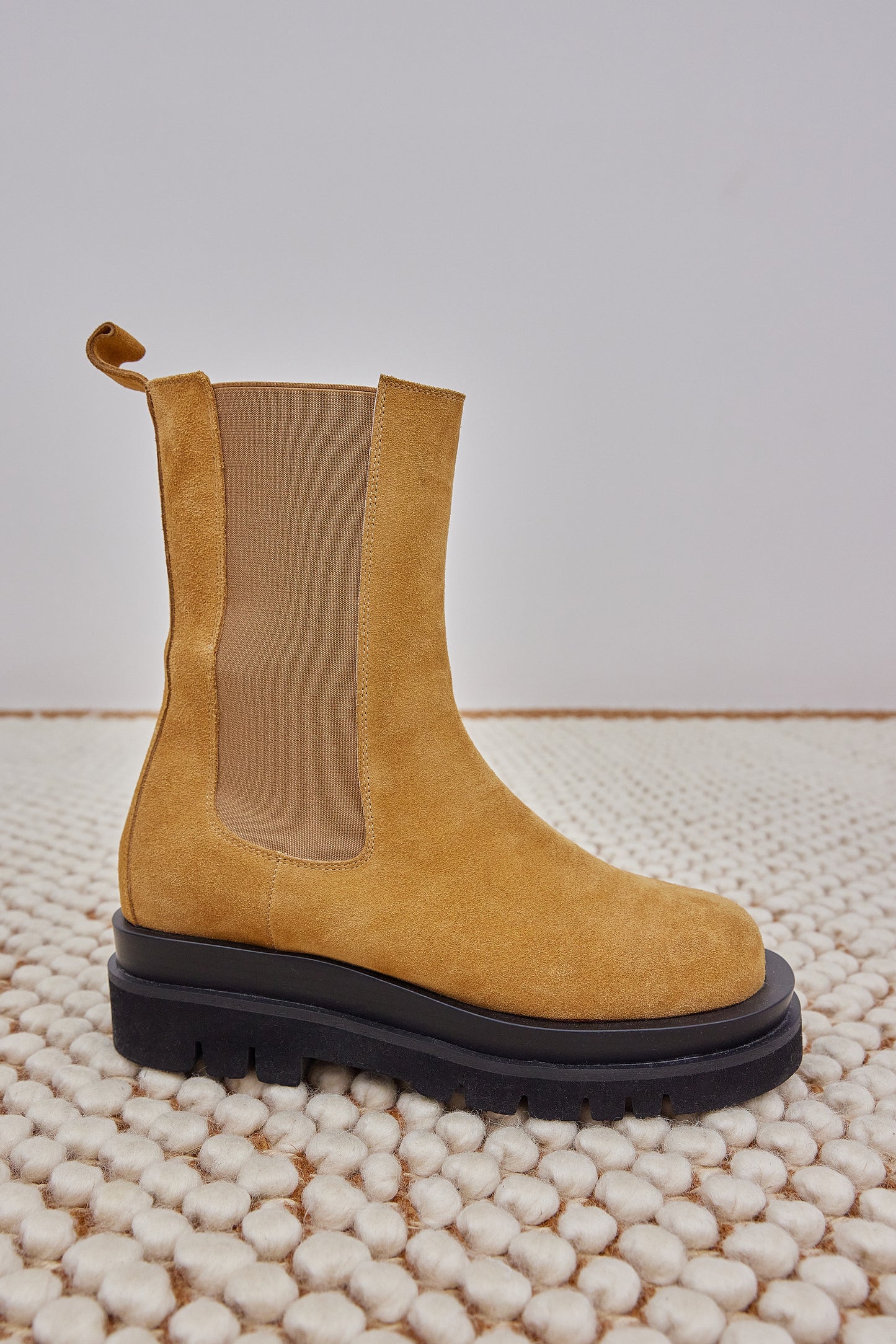 Suede Chunky Lug Sole Boots, Toast