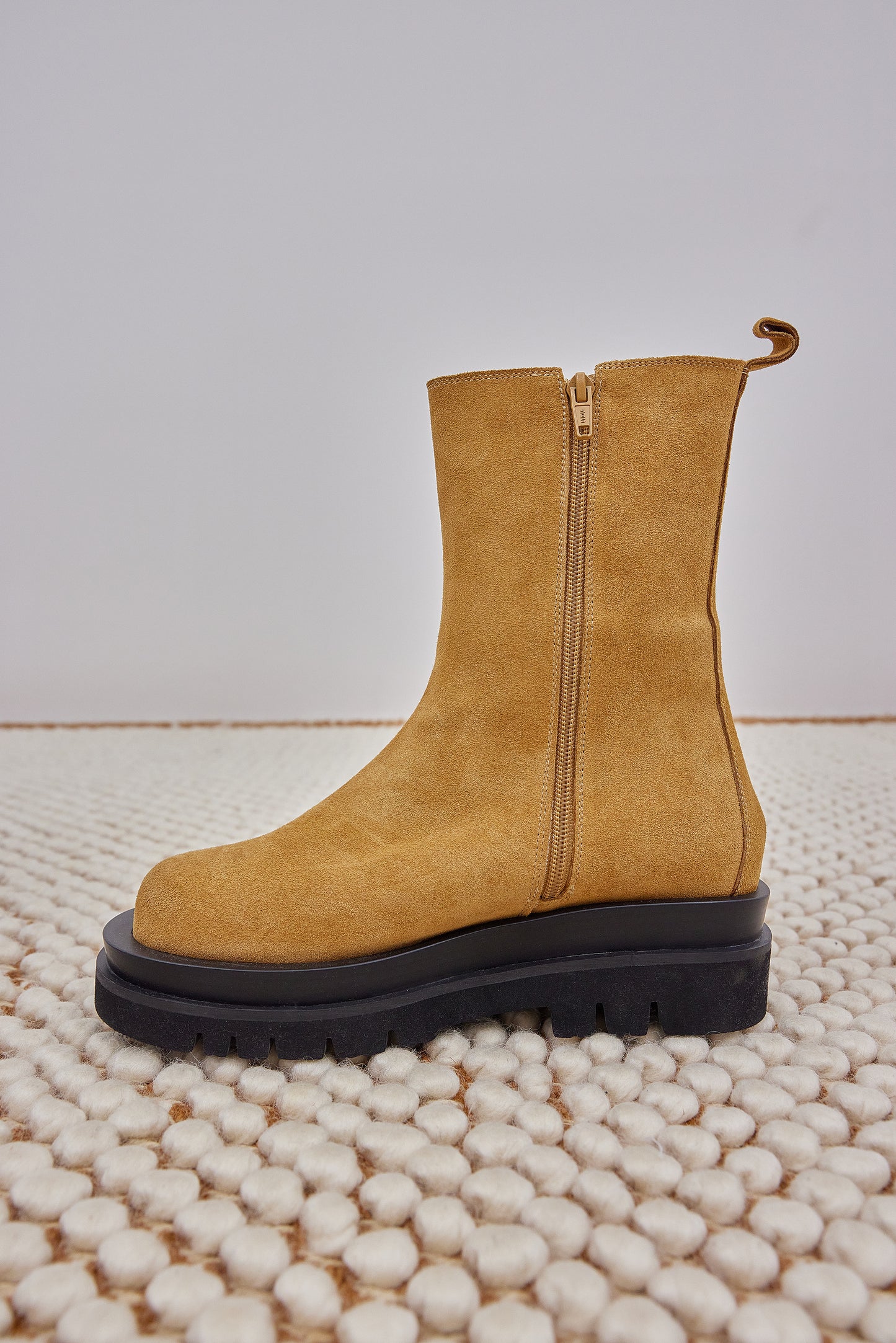 Suede Chunky Lug Sole Boots, Toast