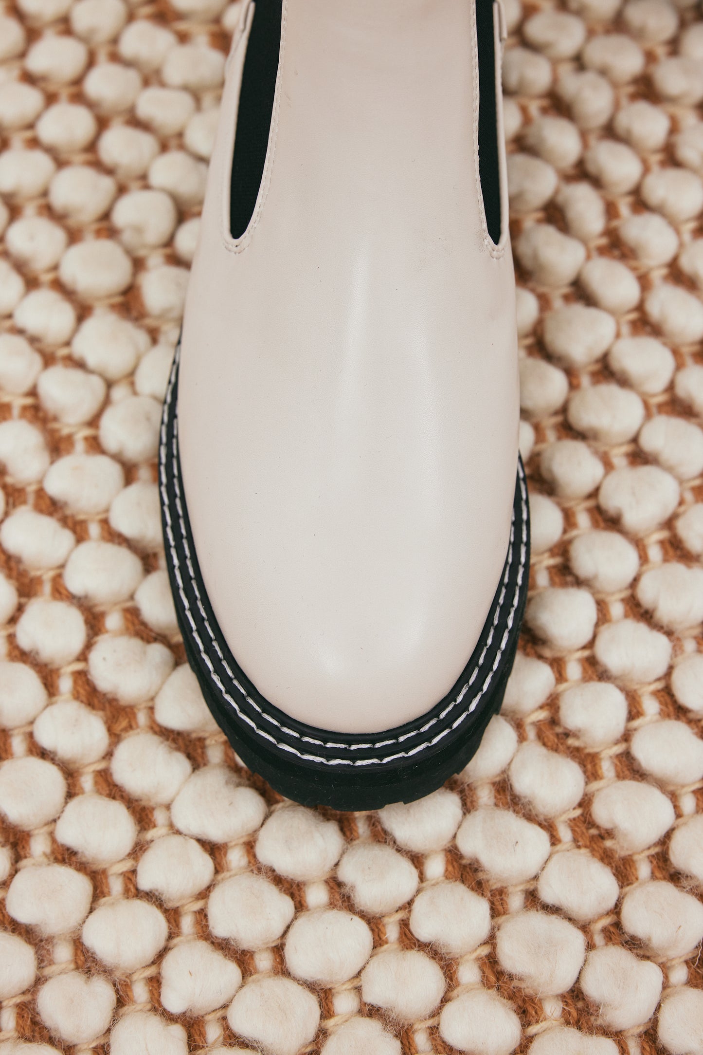 Contrast Stitch Chelsea Boots, Cream