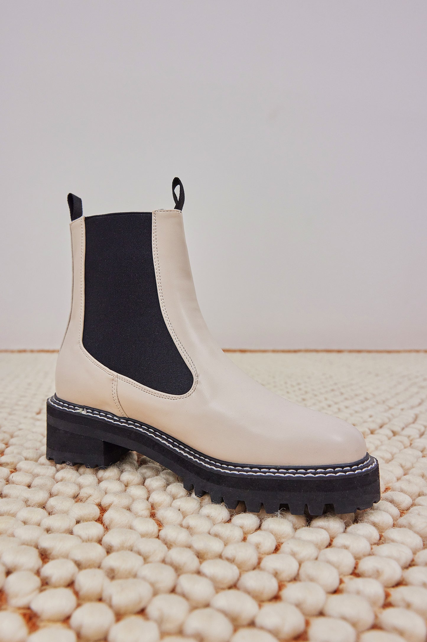 Contrast Stitch Chelsea Boots, Cream