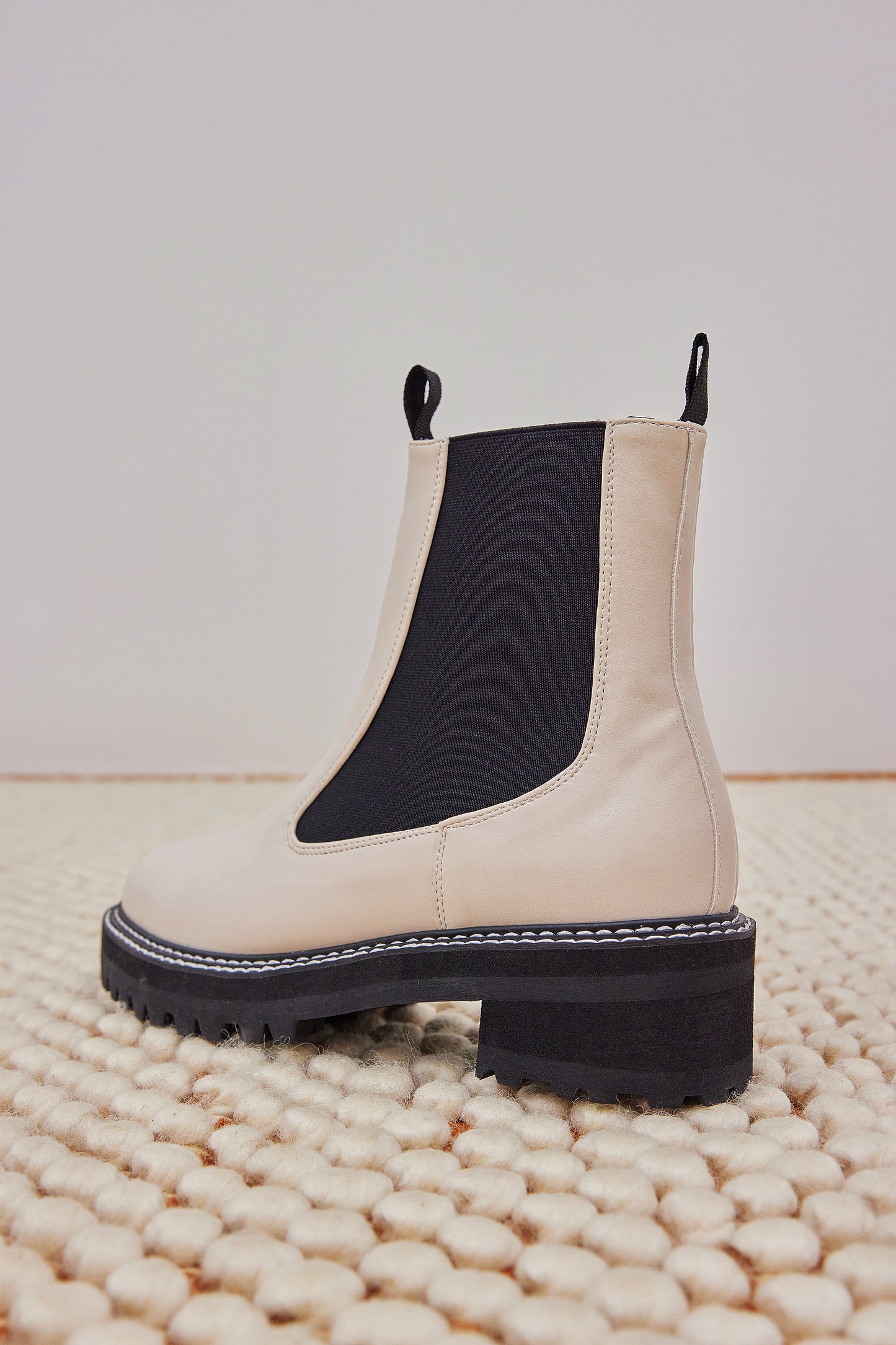 Contrast Stitch Chelsea Boots, Cream