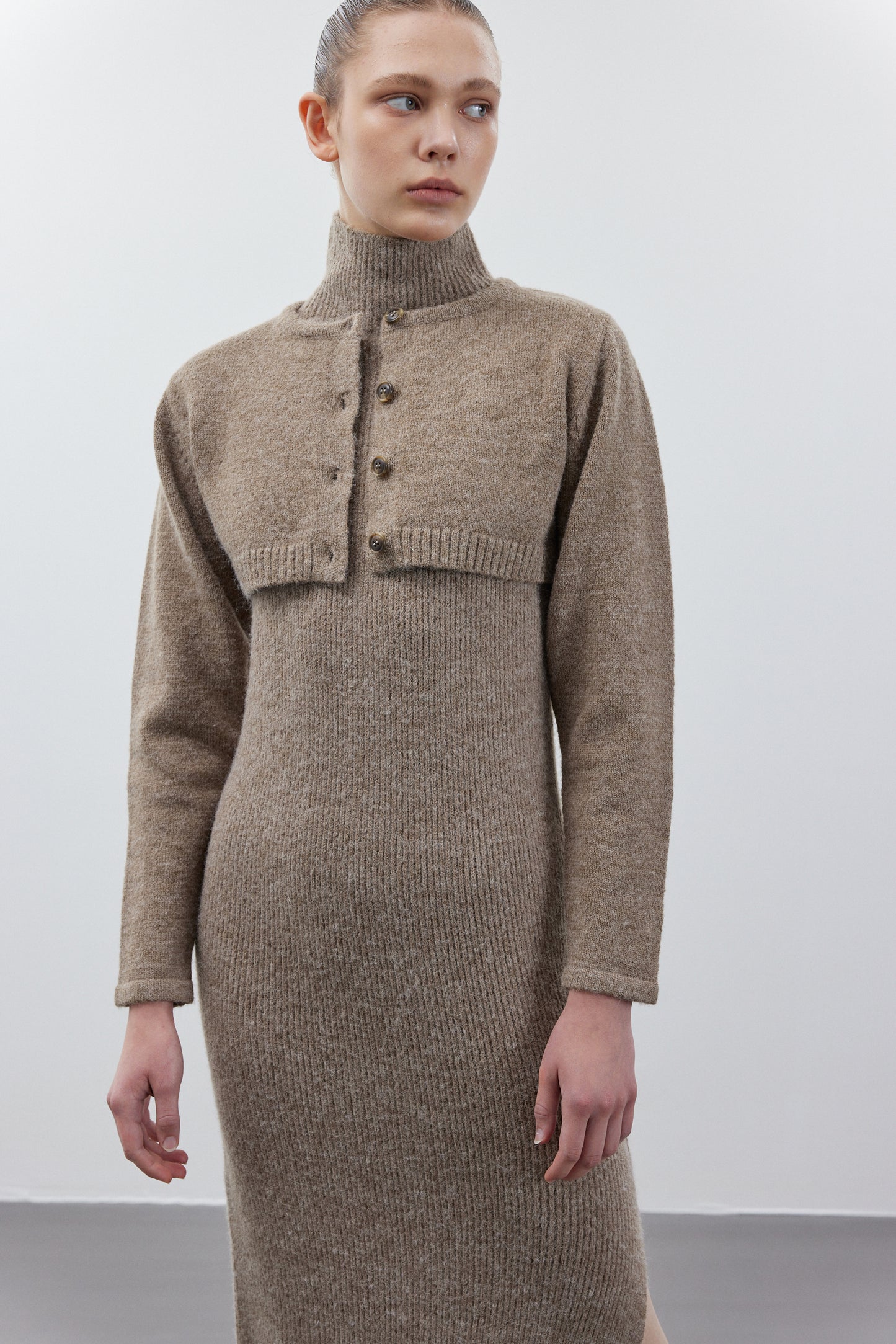 Hairy Knit Crop Cardigan, Espresso