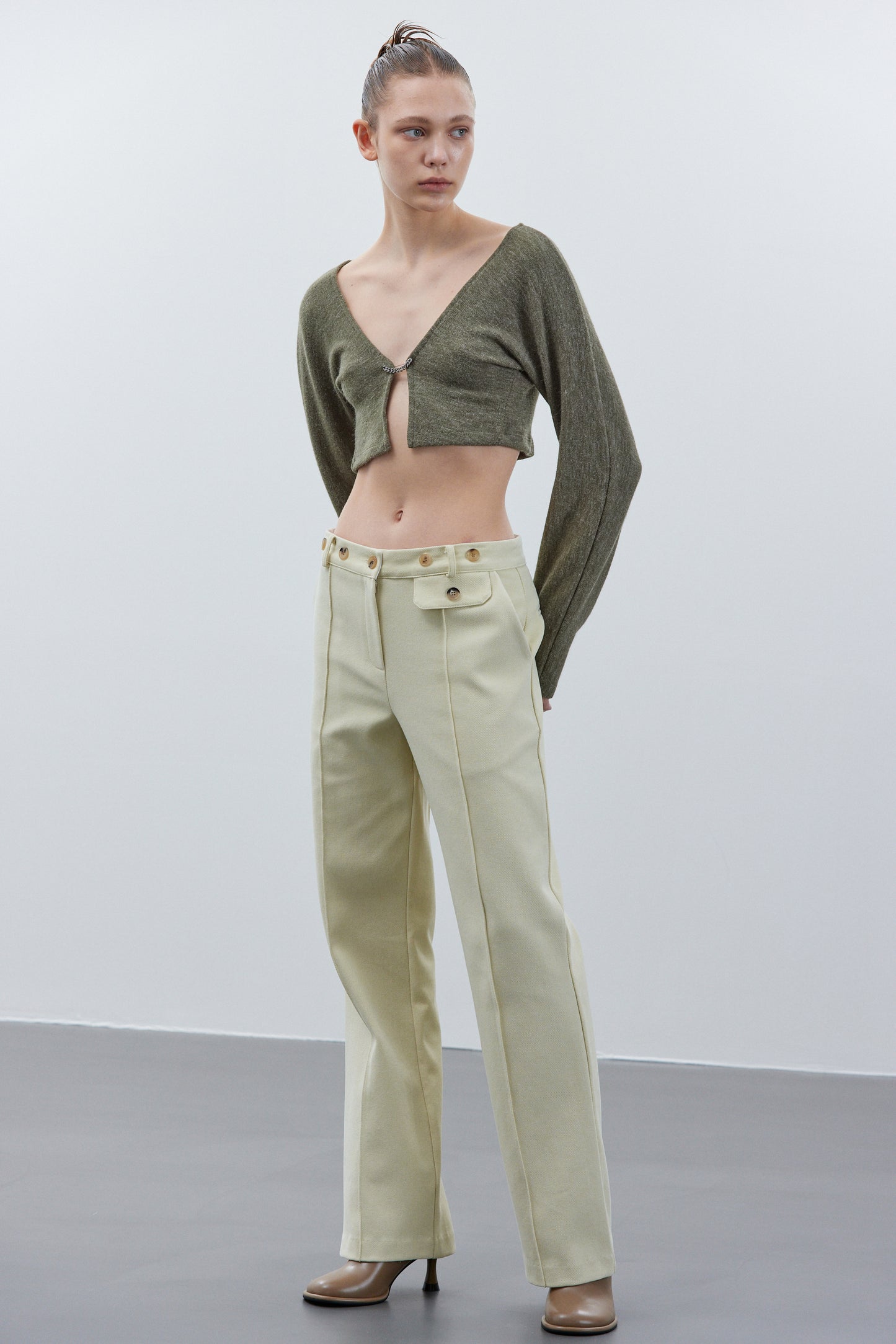 Chain Link Open Cardigan, Fern Green Melange
