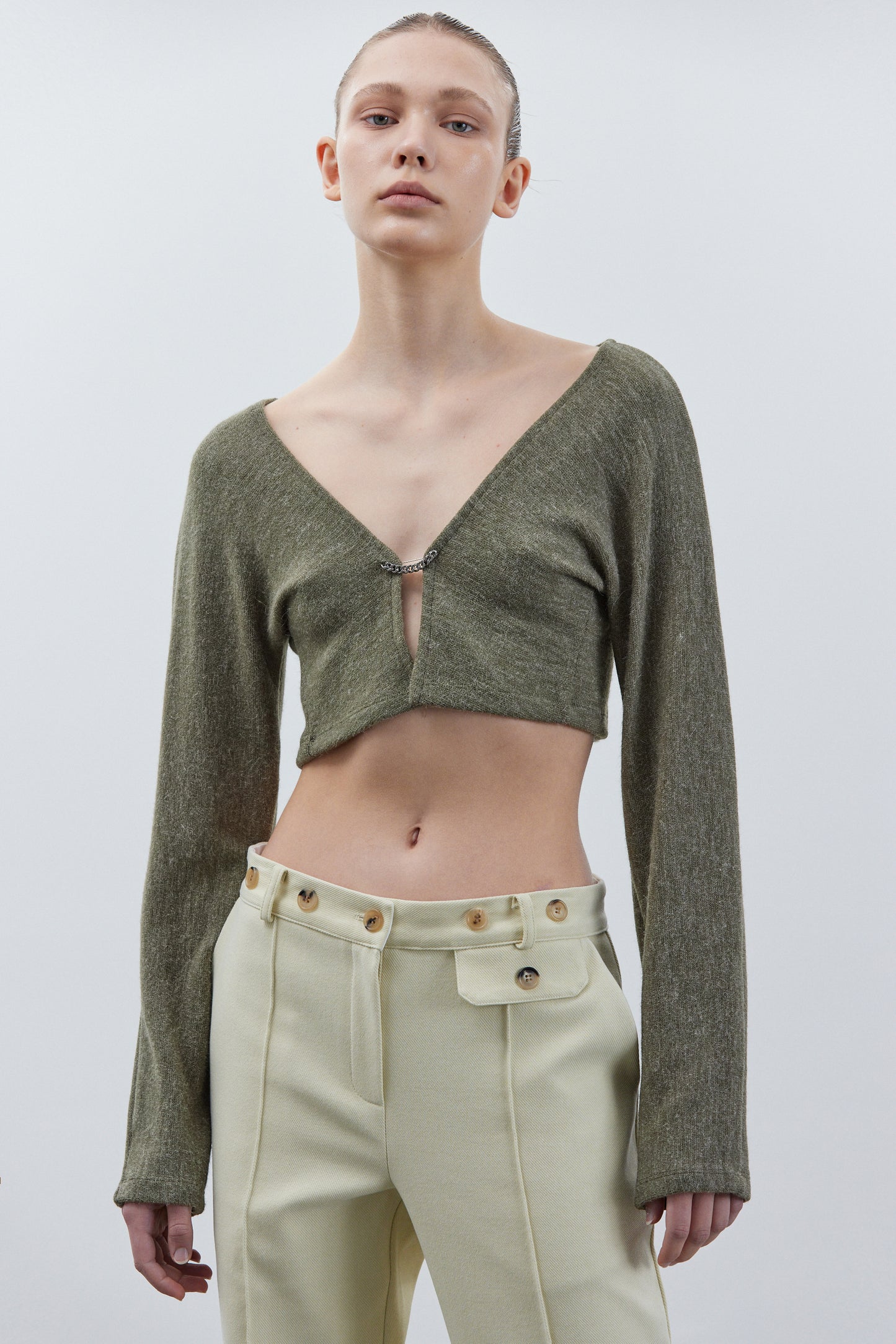 Chain Link Open Cardigan, Fern Green Melange