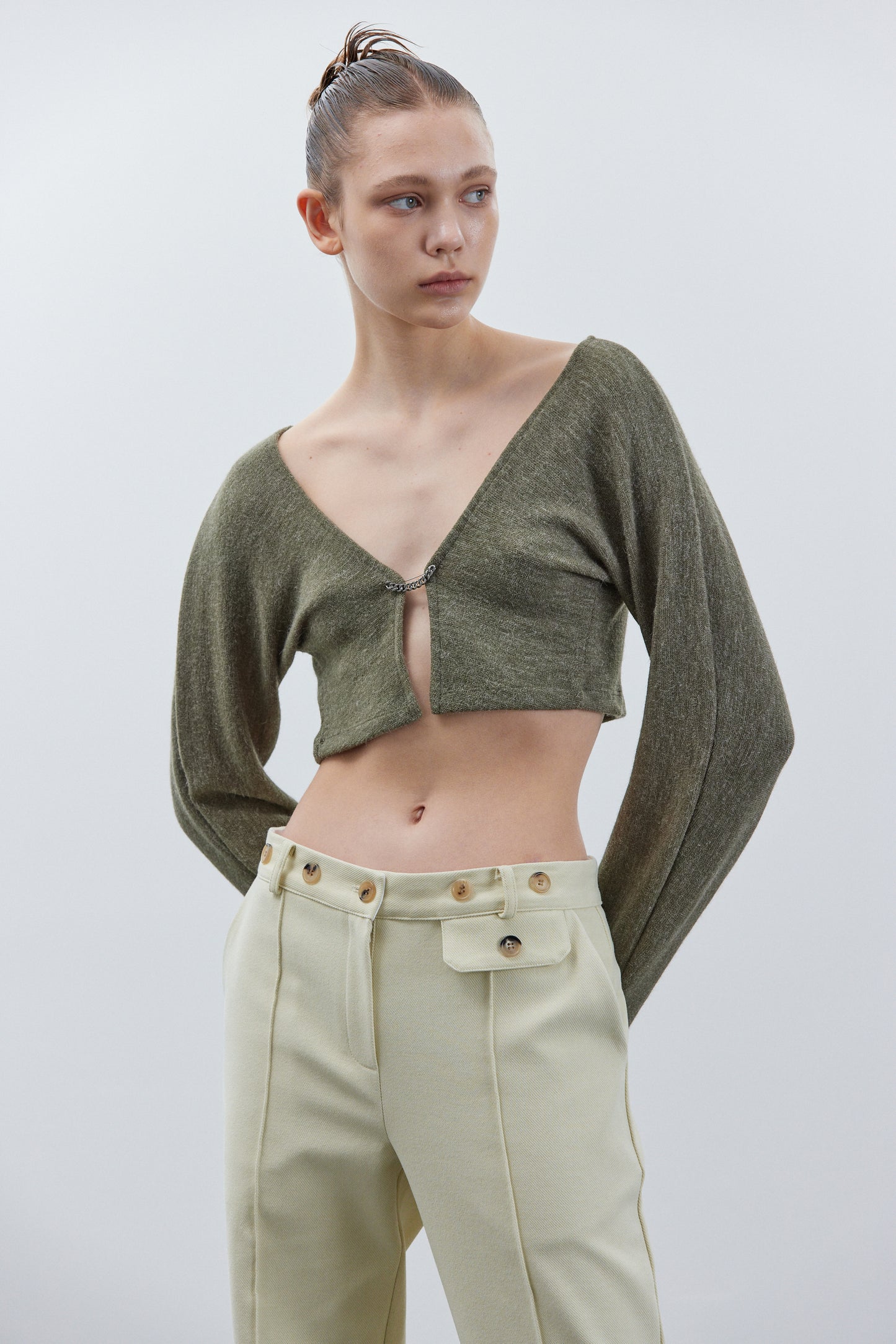 Chain Link Open Cardigan, Fern Green Melange