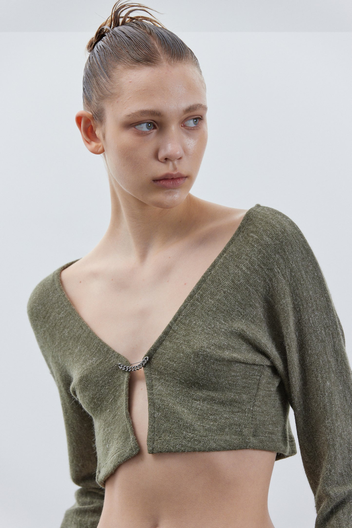 Chain Link Open Cardigan, Fern Green Melange