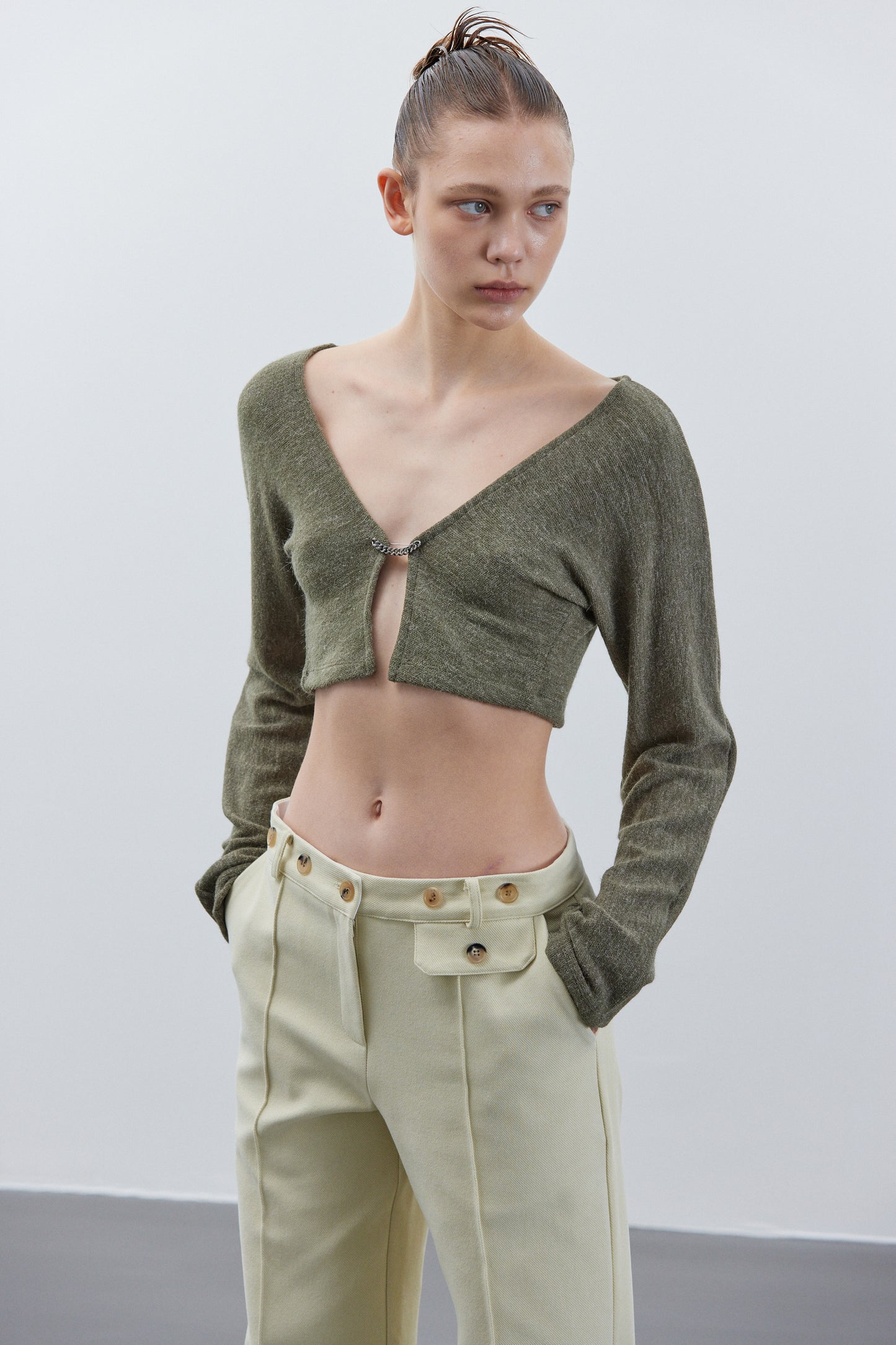 Chain Link Open Cardigan, Fern Green Melange