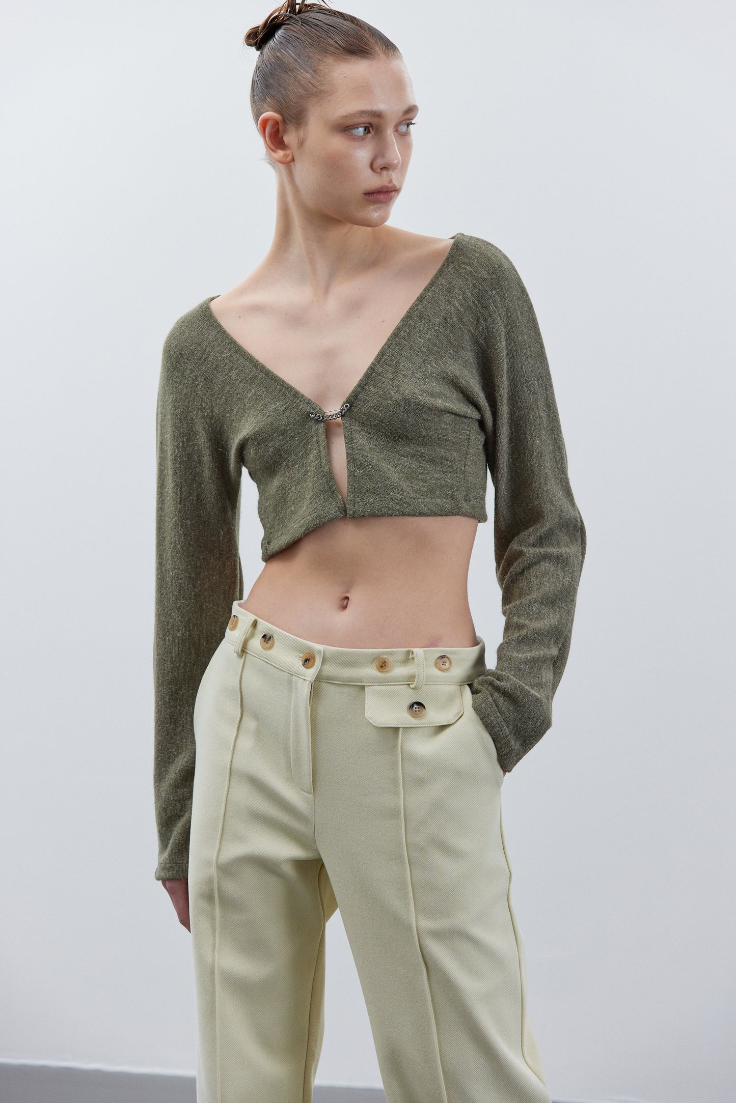 Chain Link Open Cardigan, Fern Green Melange