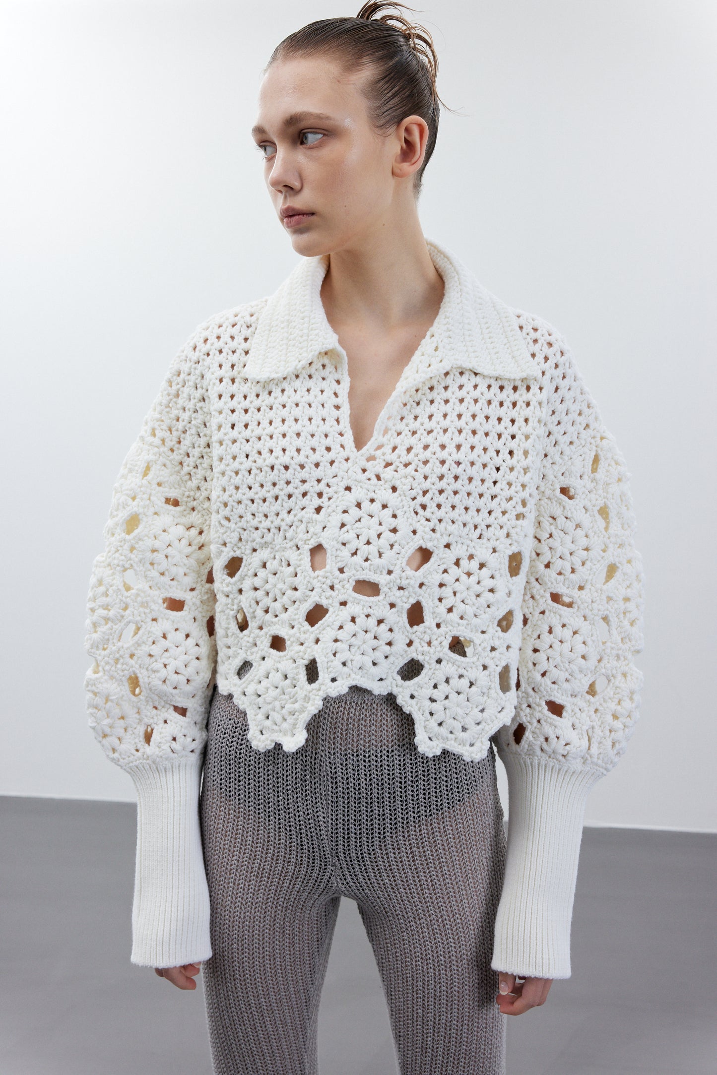 Combination Crochet Sweater, Snow