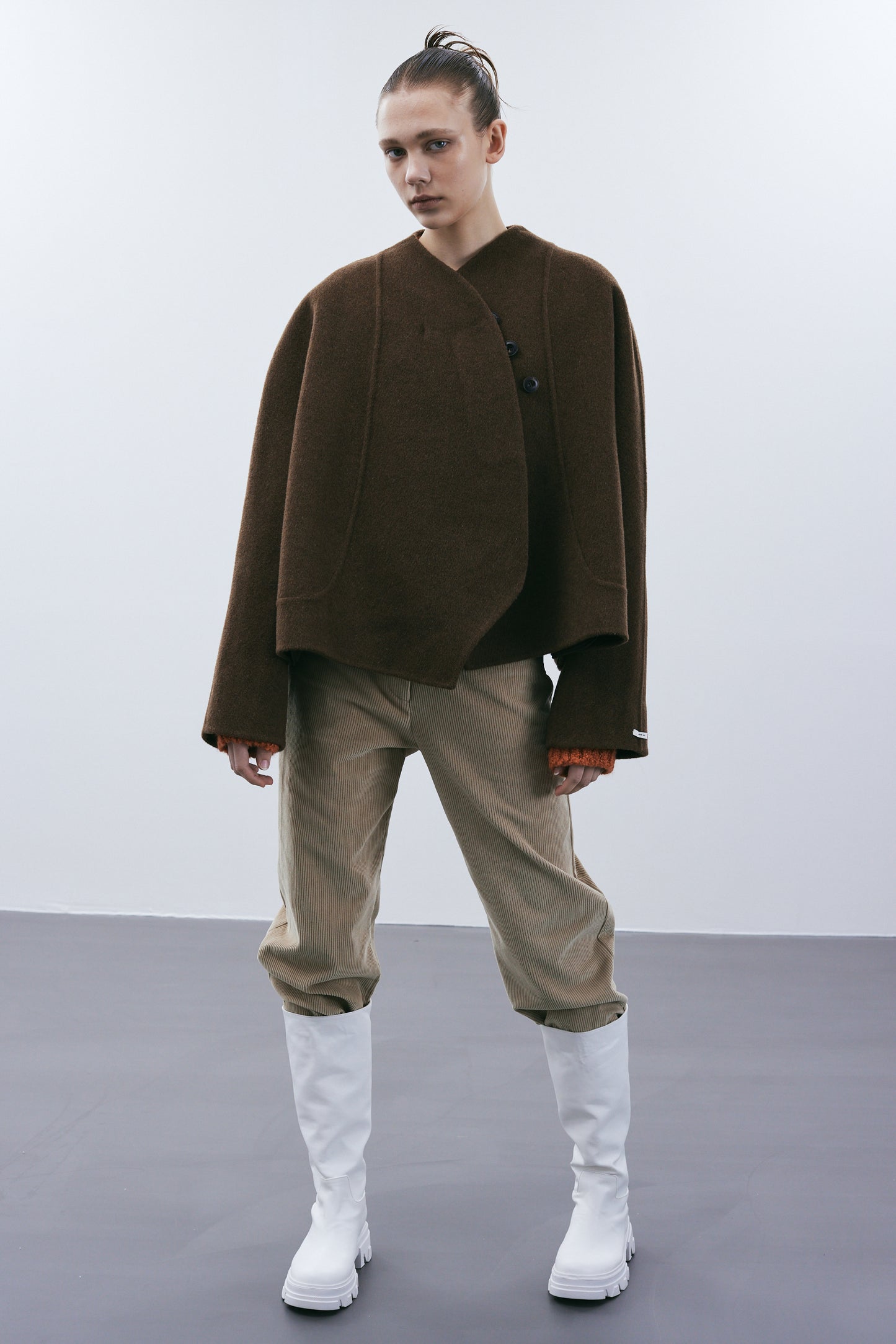 Round Lapel Wool Coat, Dark Chocolate