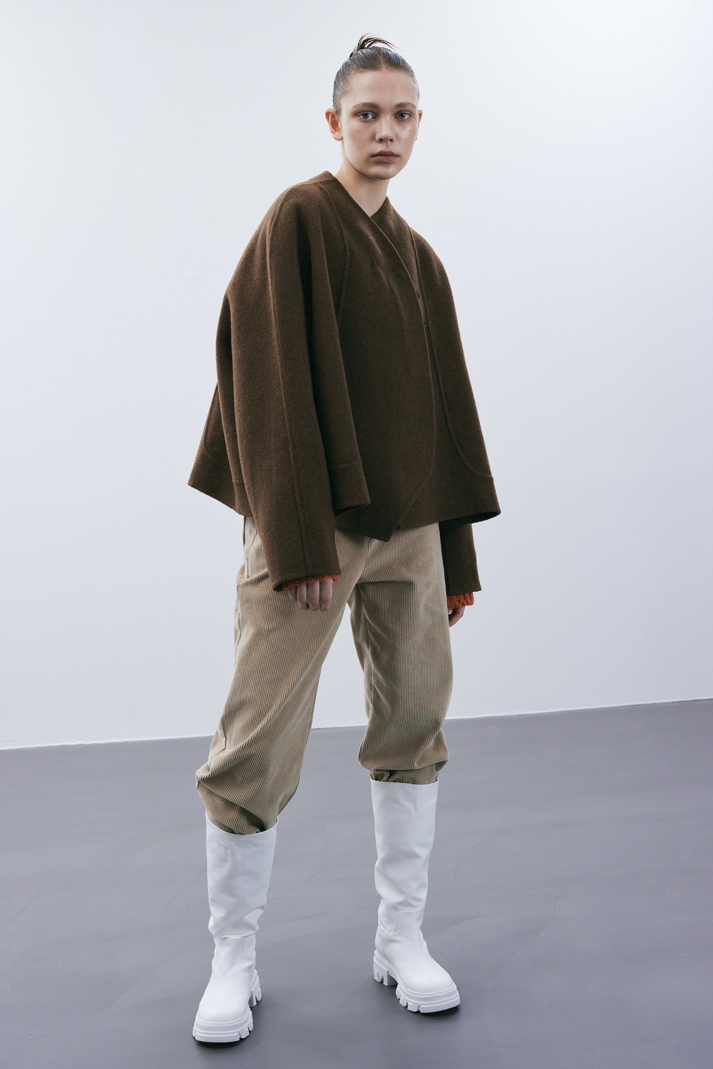 Round Lapel Wool Coat, Dark Chocolate