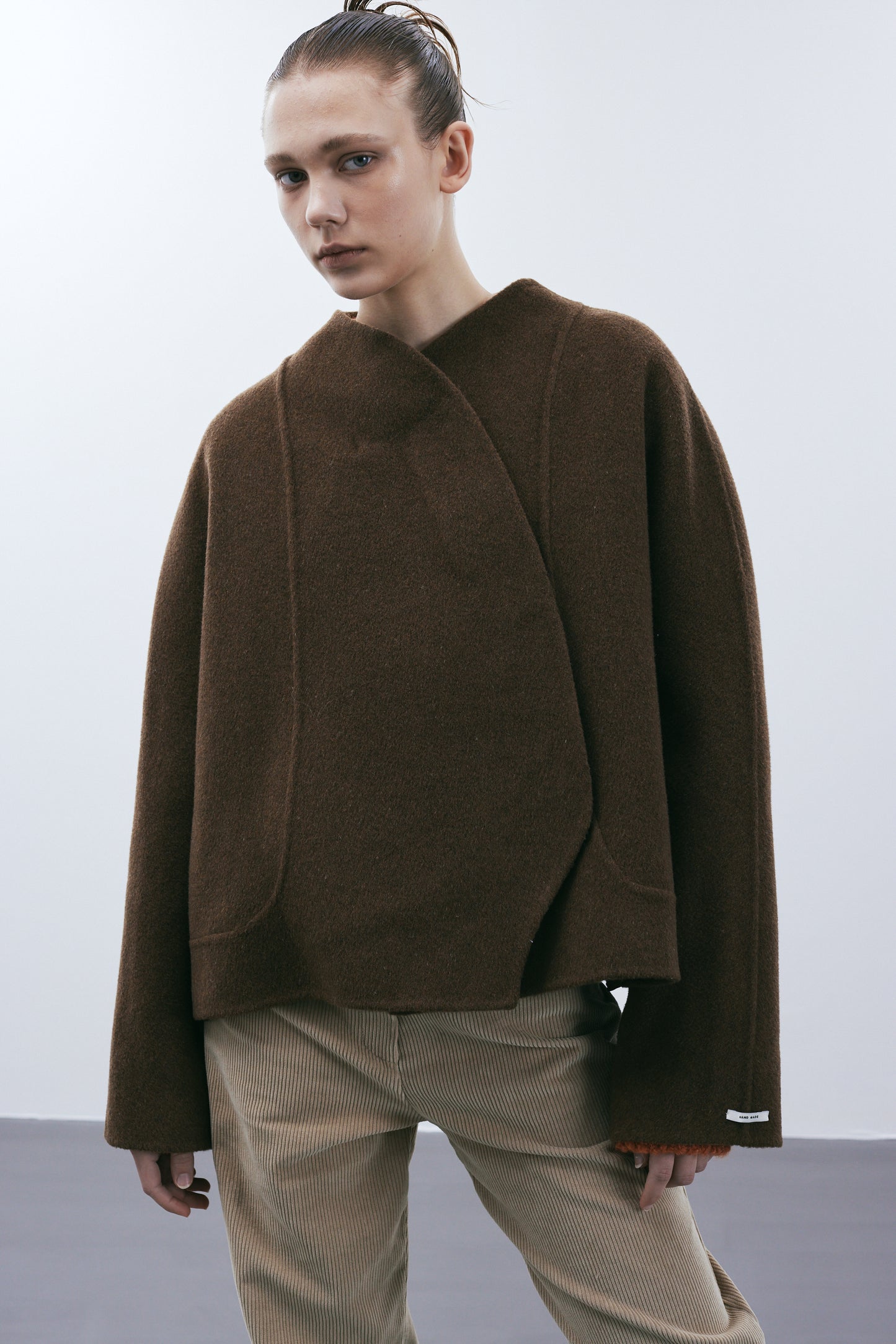 Round Lapel Wool Coat, Dark Chocolate