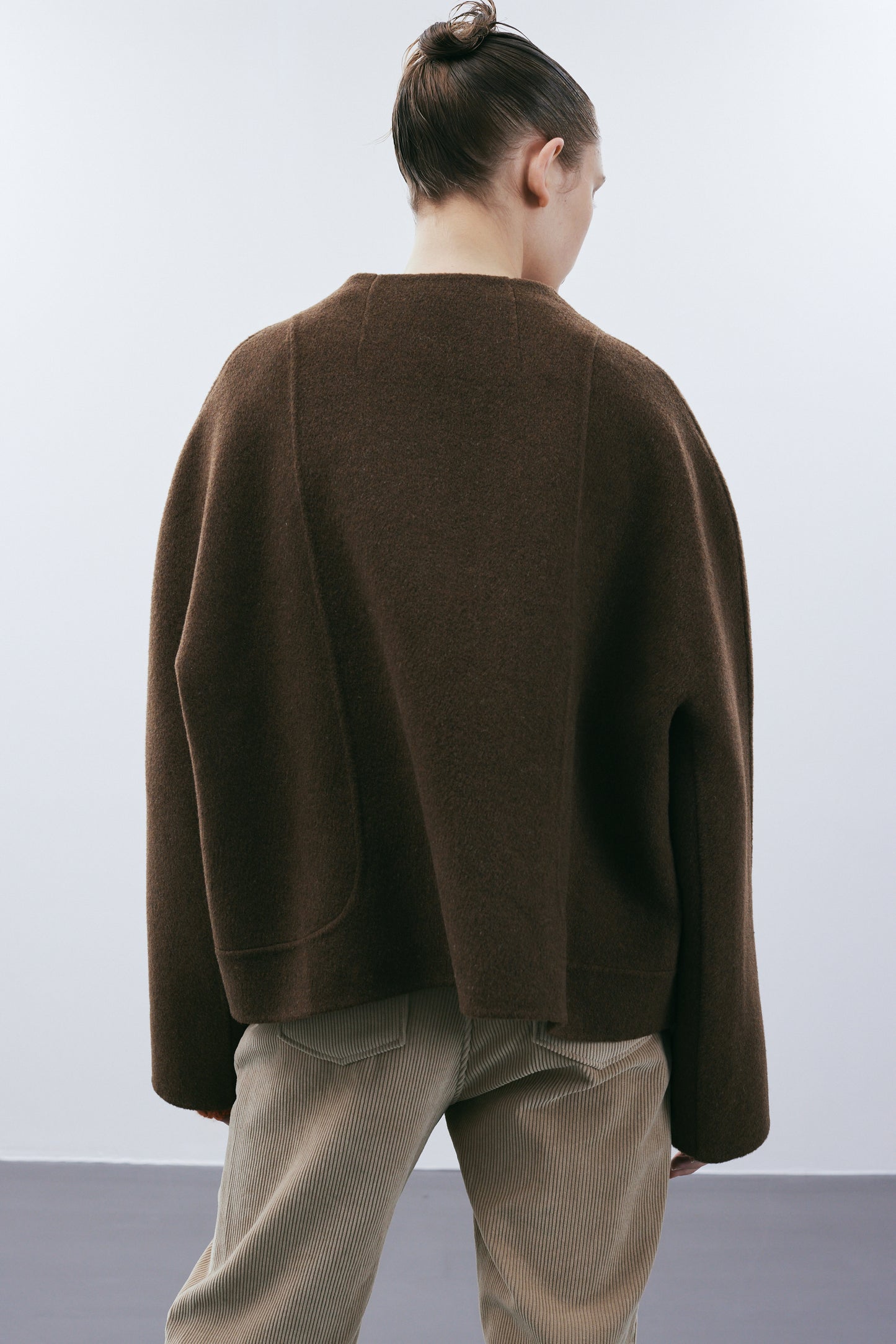 Round Lapel Wool Coat, Dark Chocolate