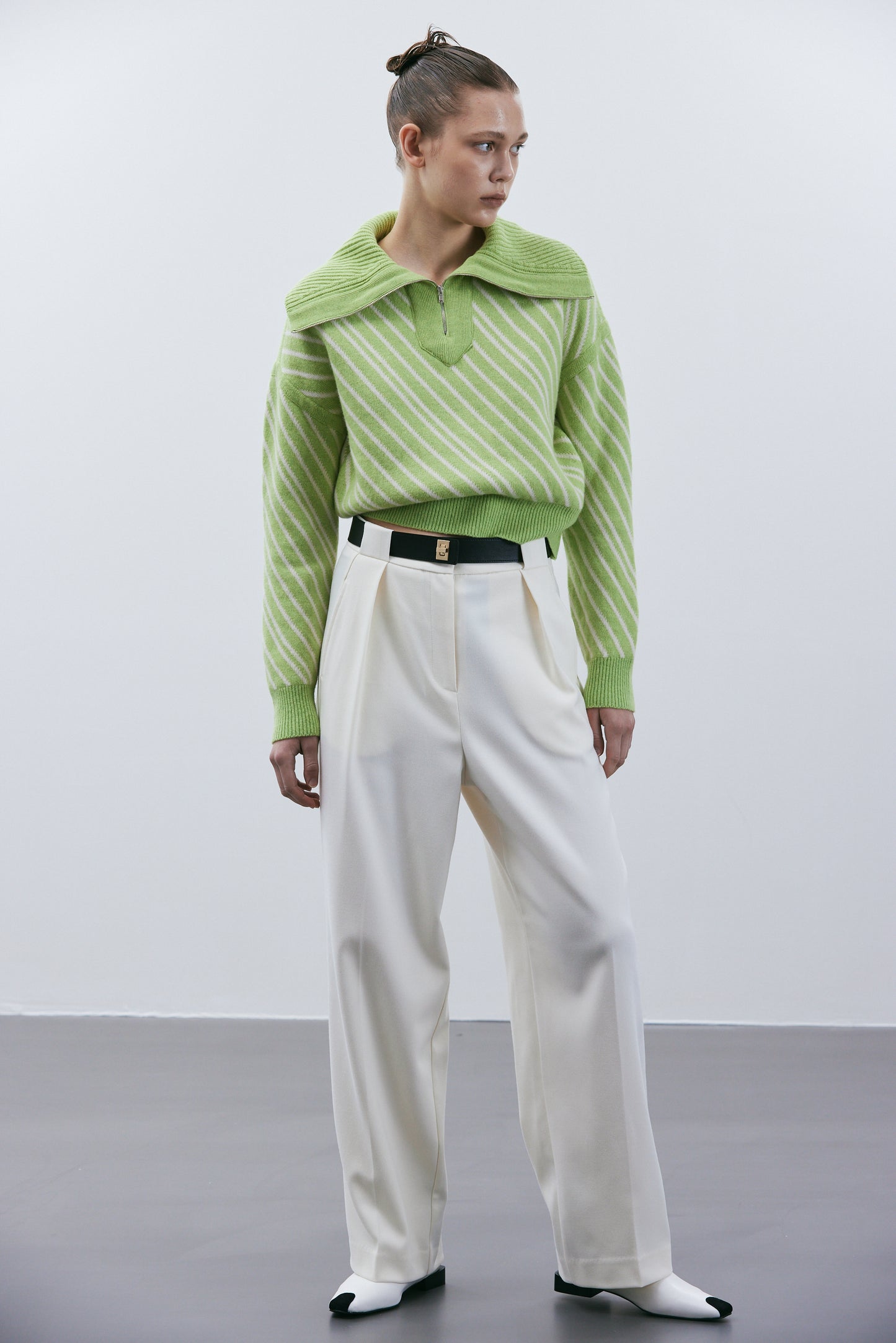 Lock Belted Wide Tapered Trousers, Parchment