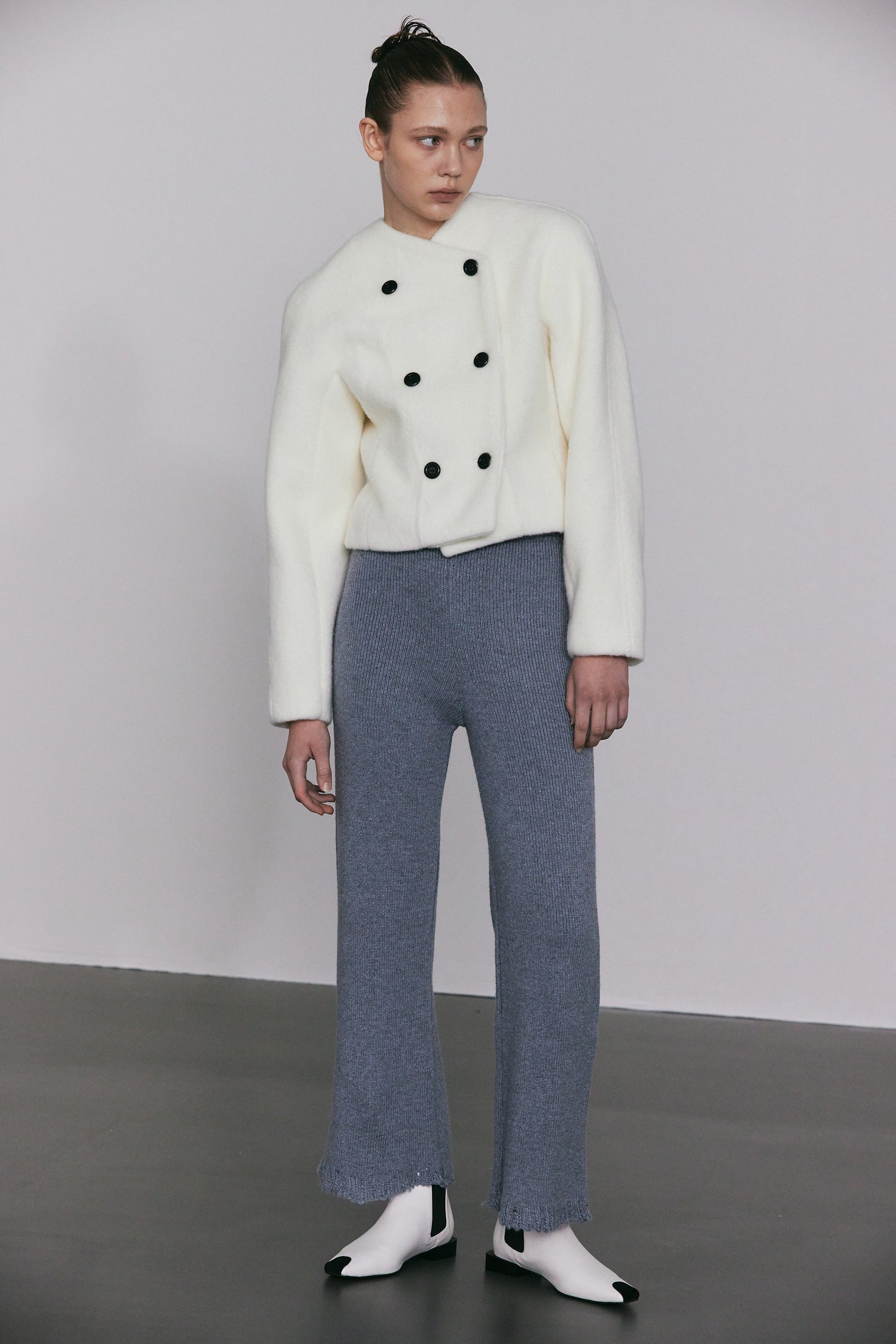 Double Breasted Soft Boucle Jacket, Ivory