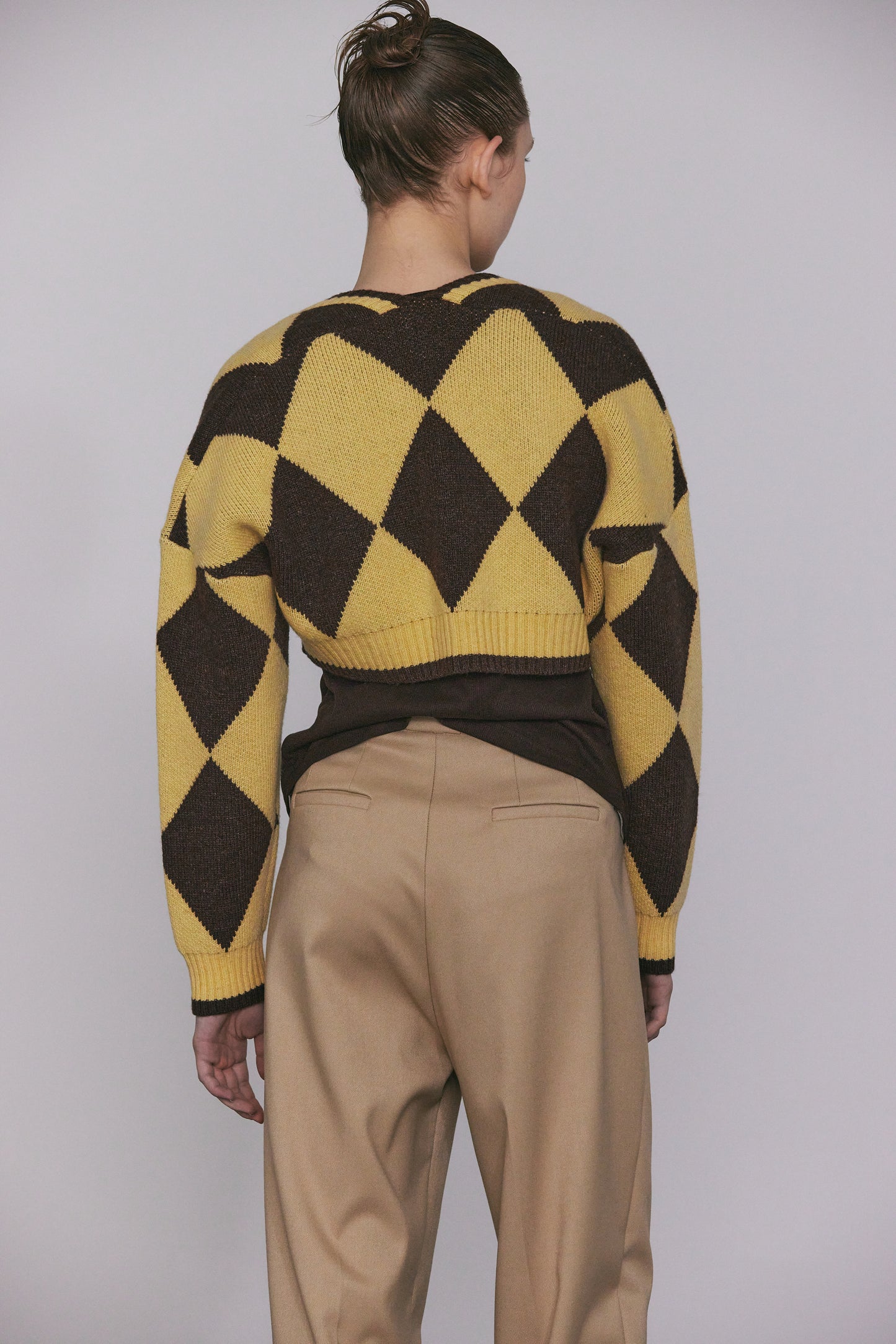 Argyle Crop Cardigan, Walnut & Cheese