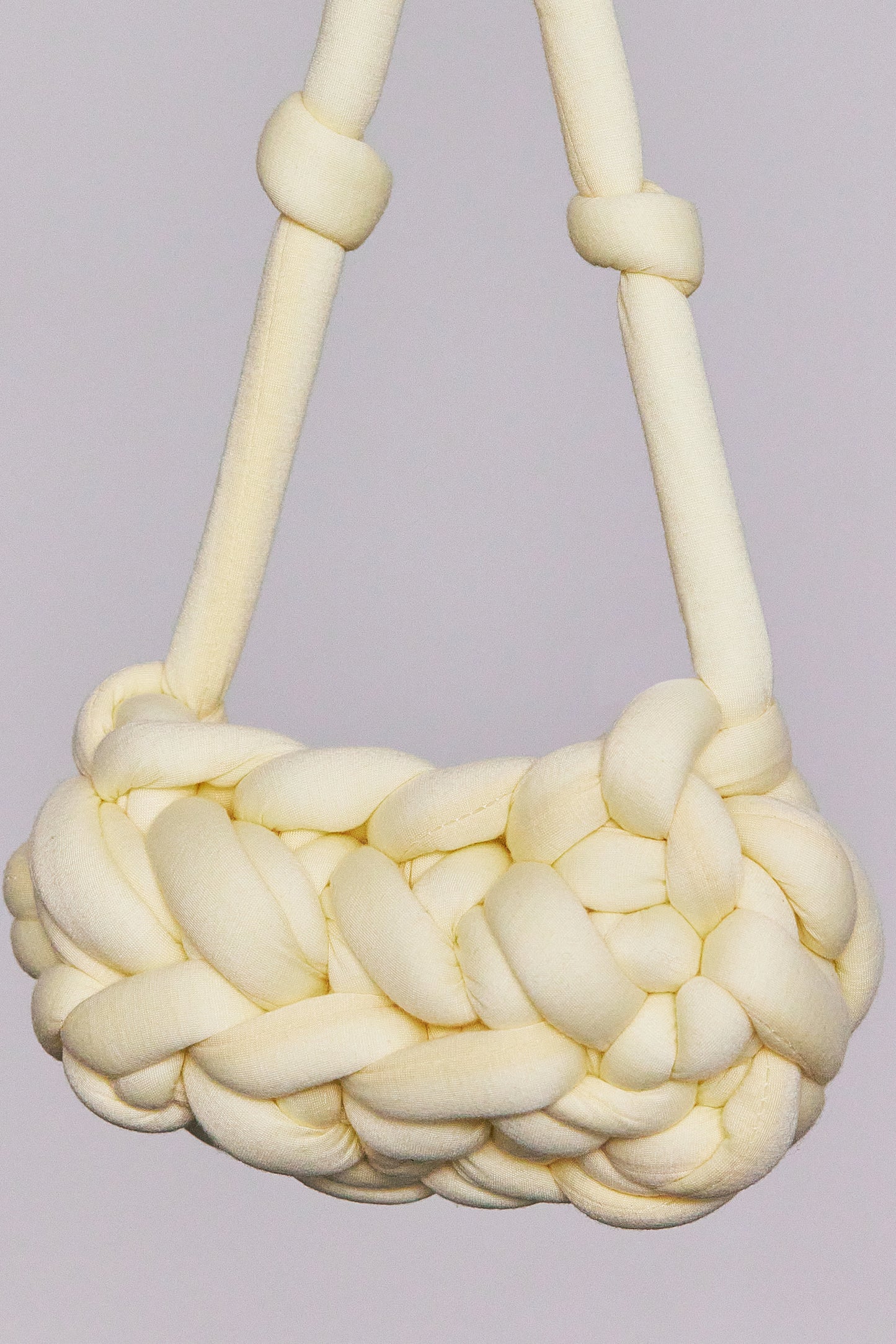 Oval Knitted Basket Bag, Lemon