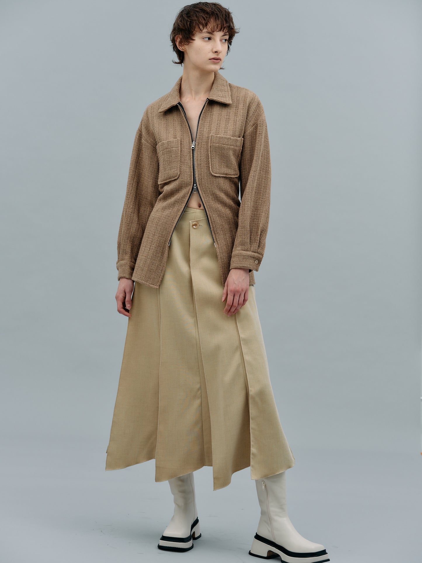 Knife Pleated Skirt, Beige