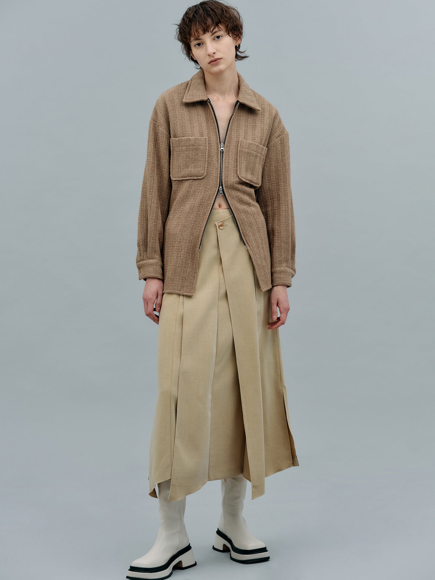 Knife Pleated Skirt, Beige