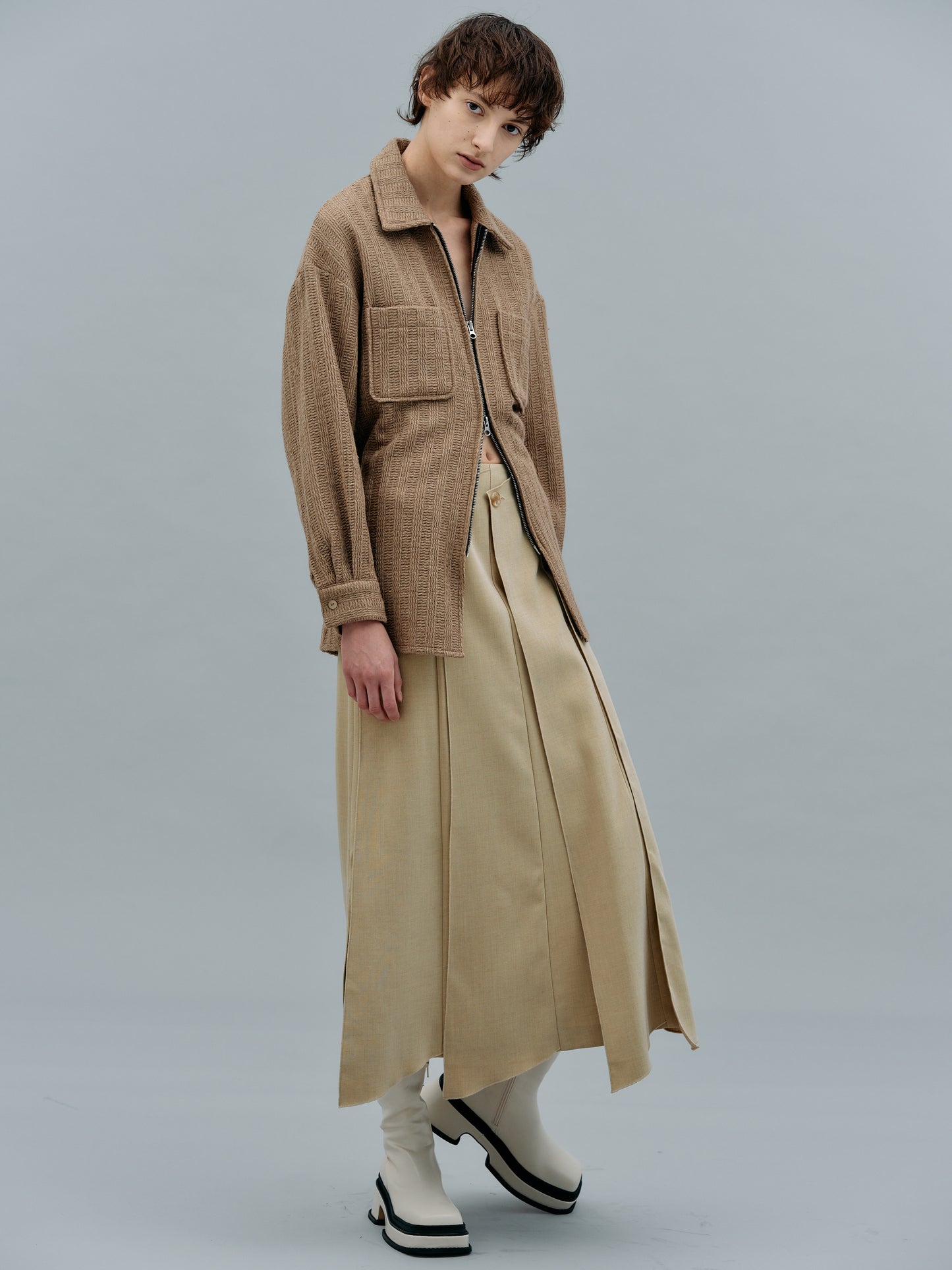 Knife Pleated Skirt, Beige