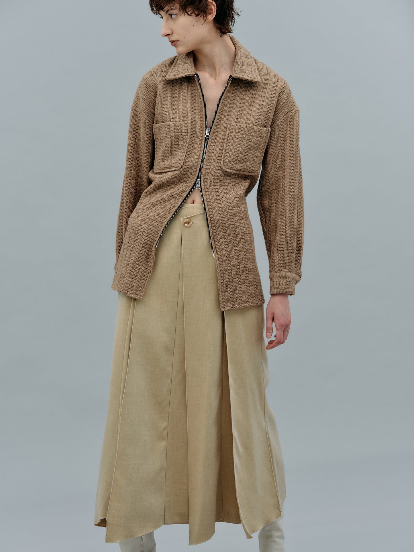 Knife Pleated Skirt, Beige