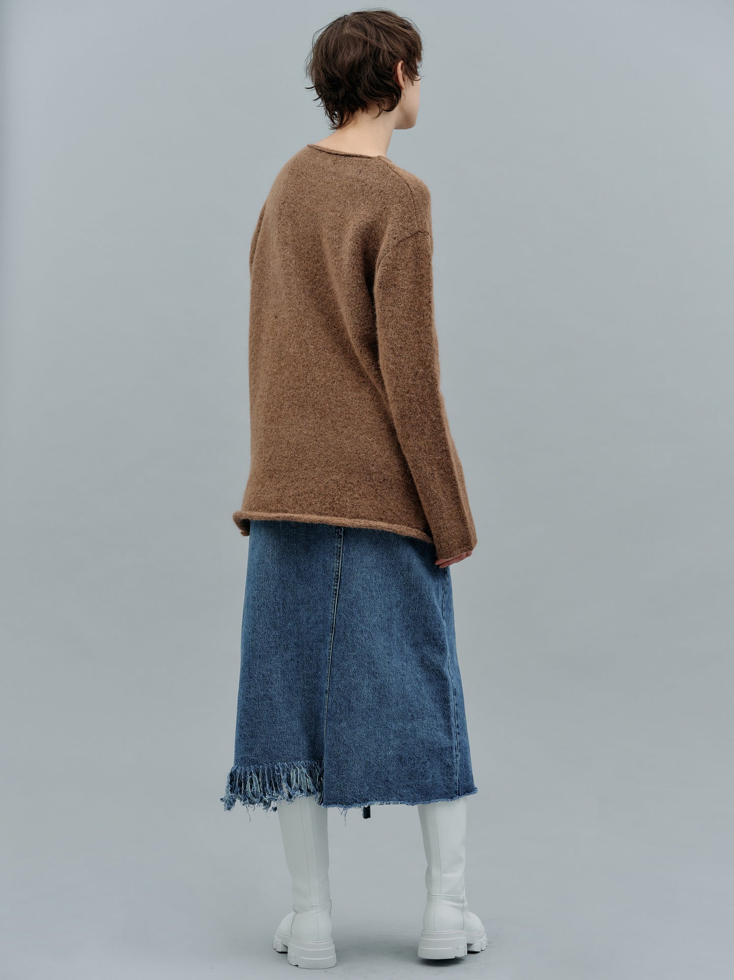 Deep V-Neck Pullover, Mocha