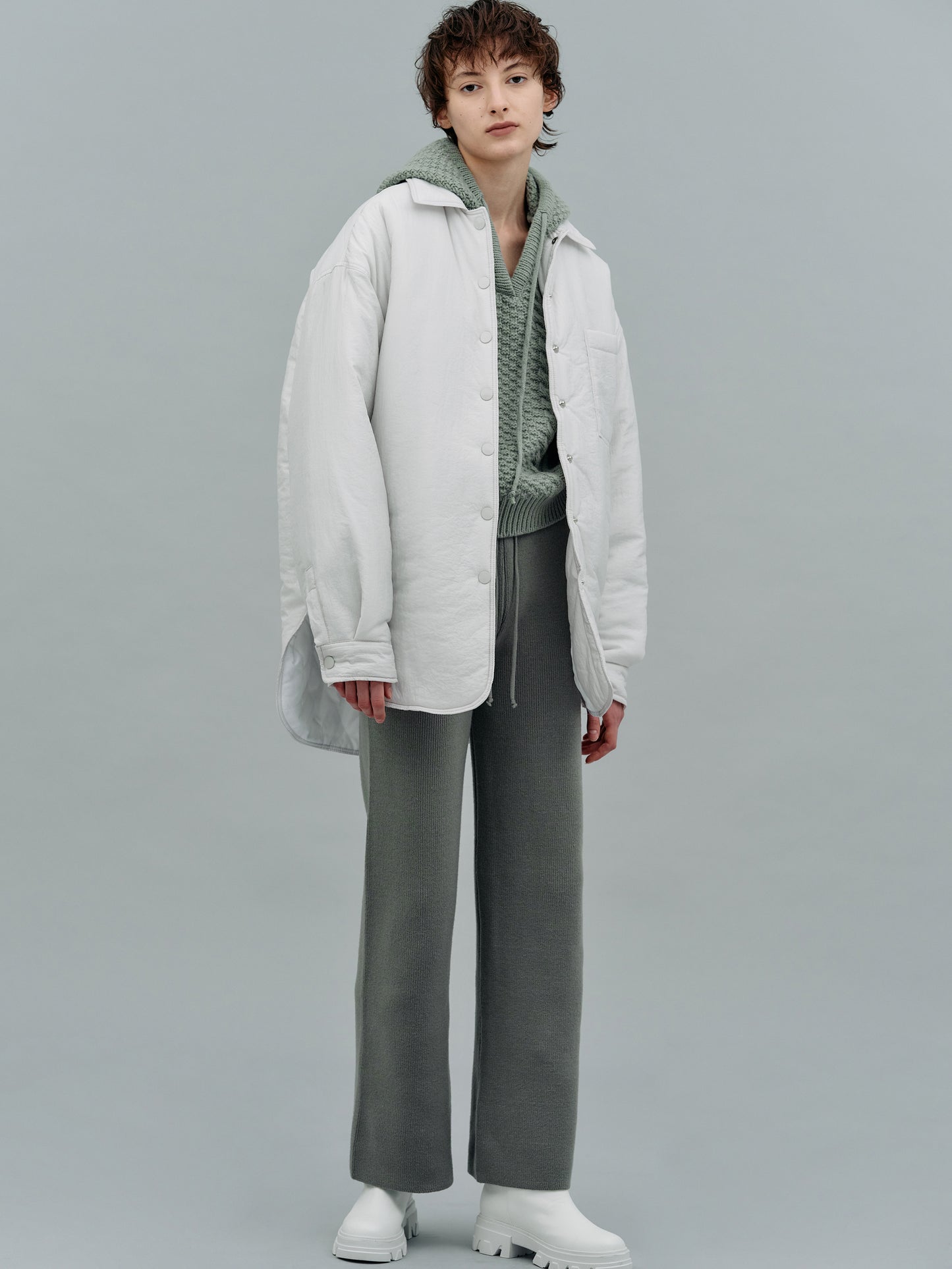 Boxy Padded Shacket, Frost White