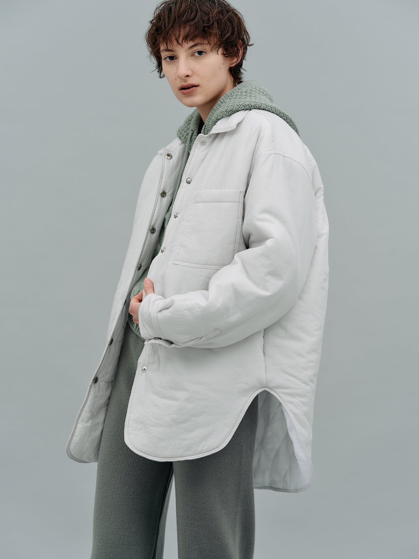 Boxy Padded Shacket, Frost White
