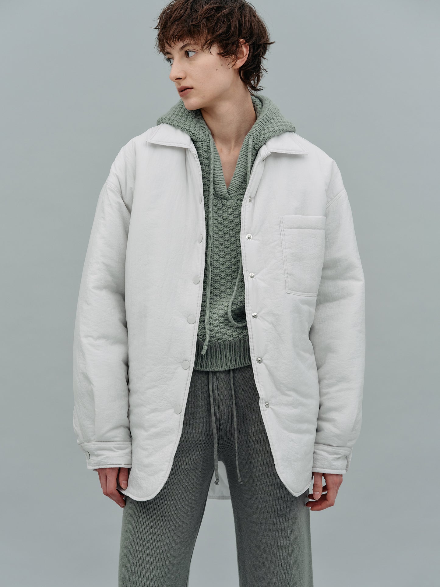 Boxy Padded Shacket, Frost White