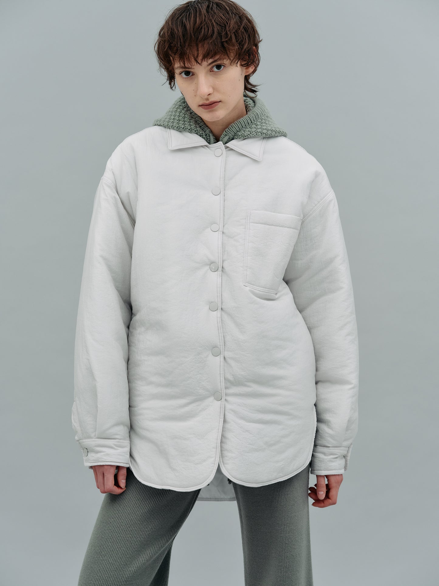 Boxy Padded Shacket, Frost White