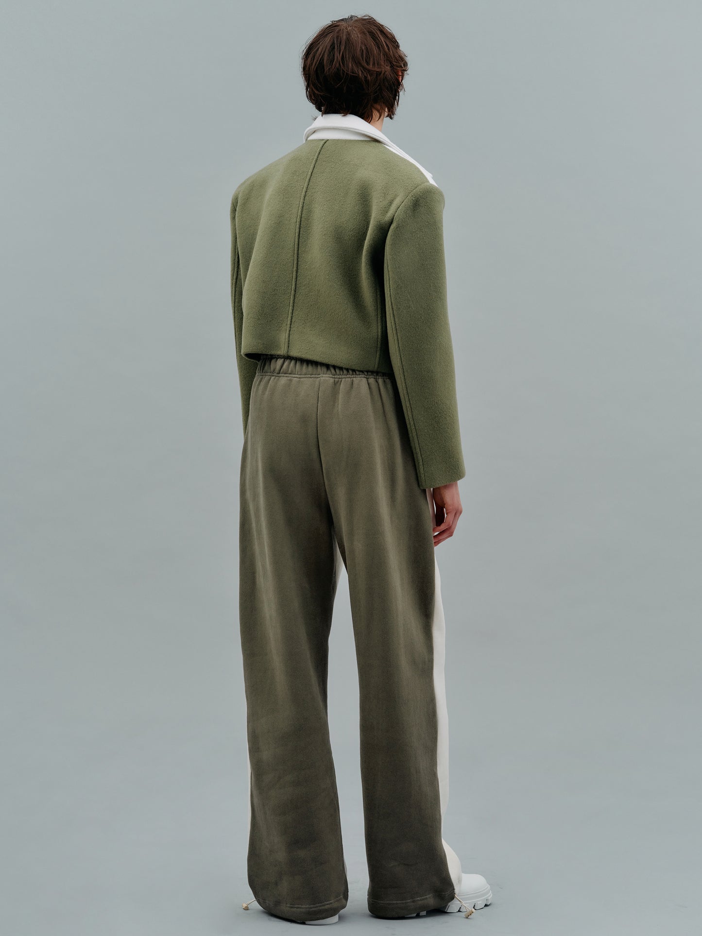 Belted Bicolor Sweatpants, Khaki & Ivory