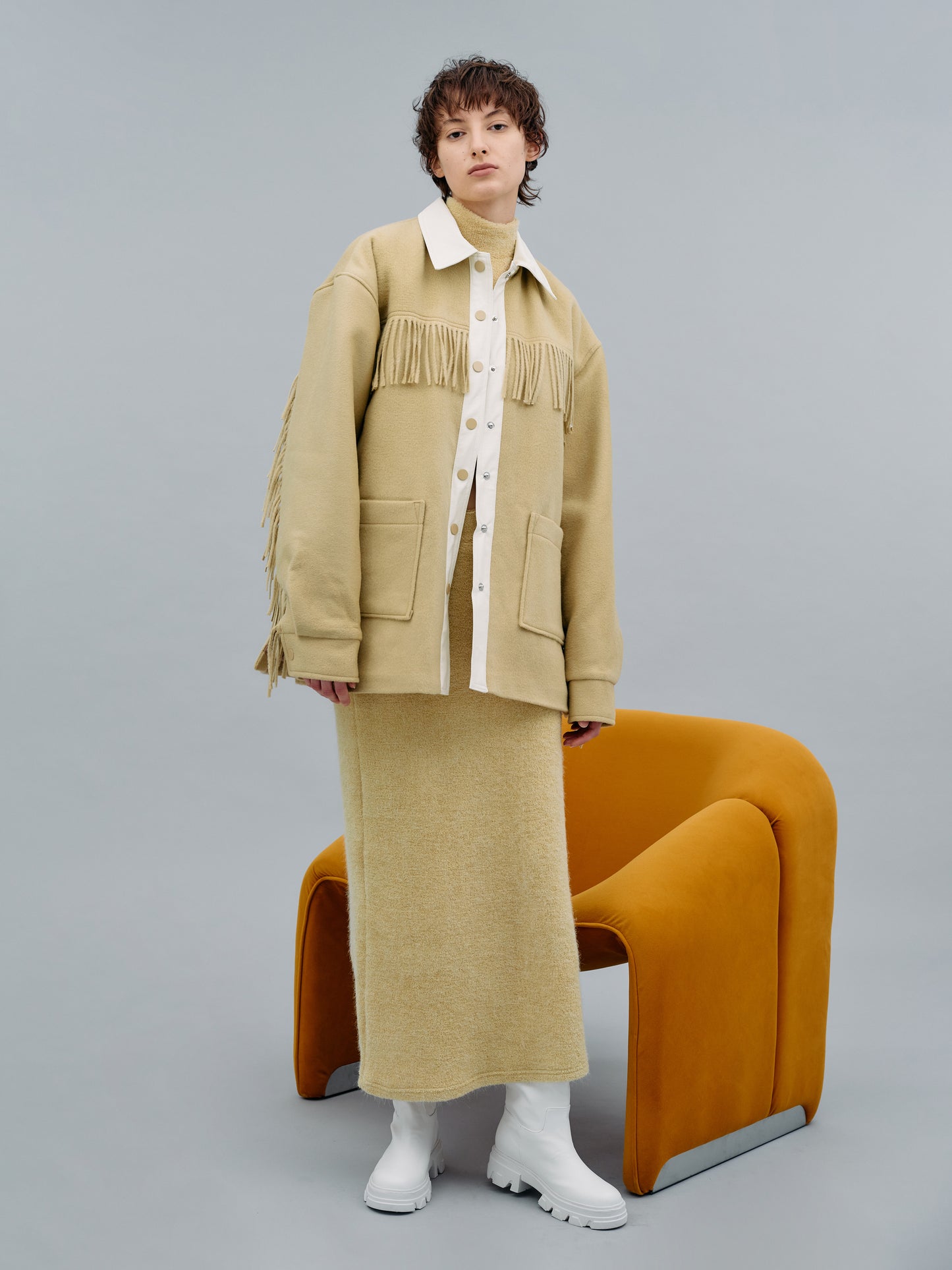 Wool Fringe Shacket, Maize