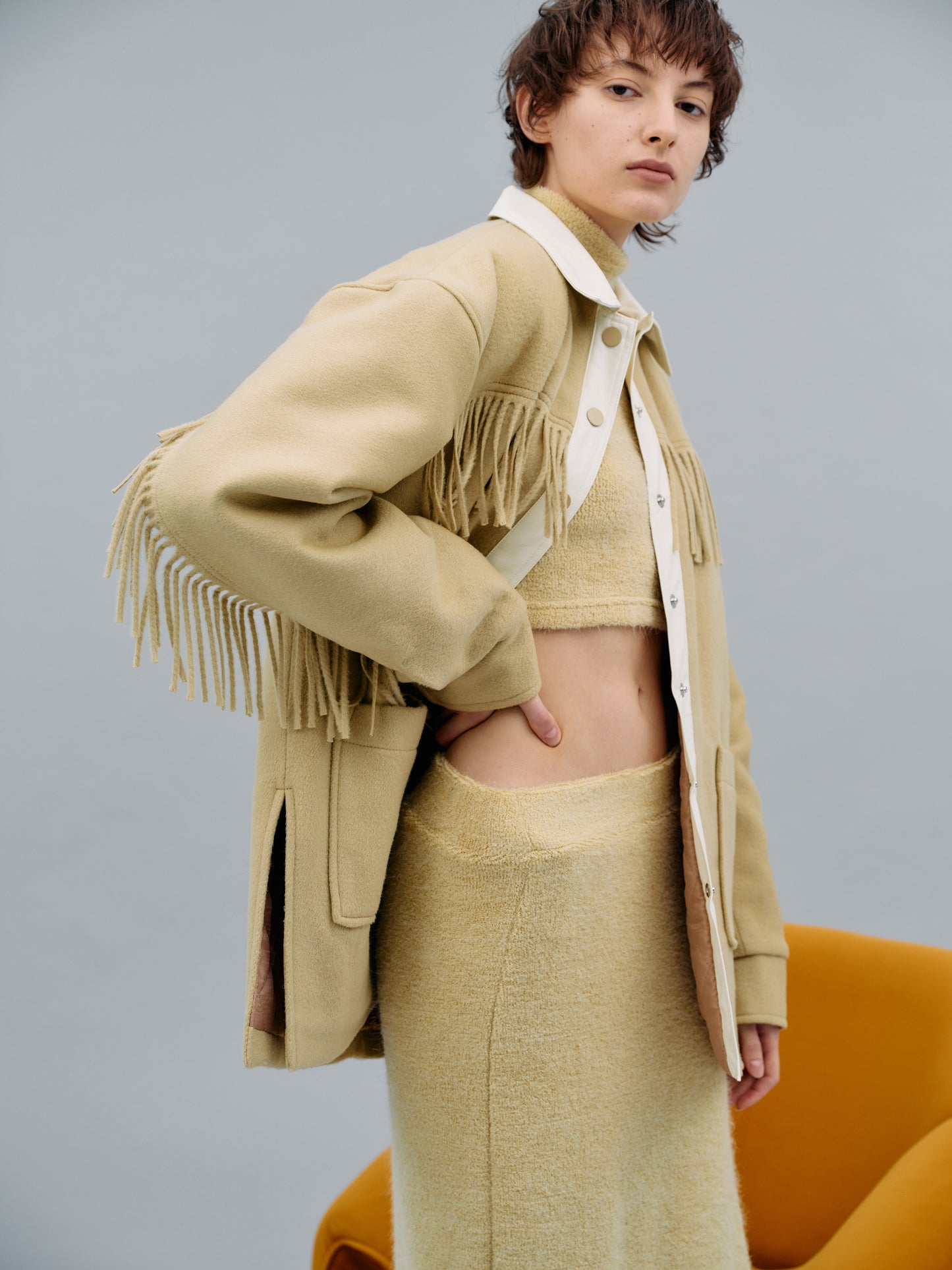 Wool Fringe Shacket, Maize