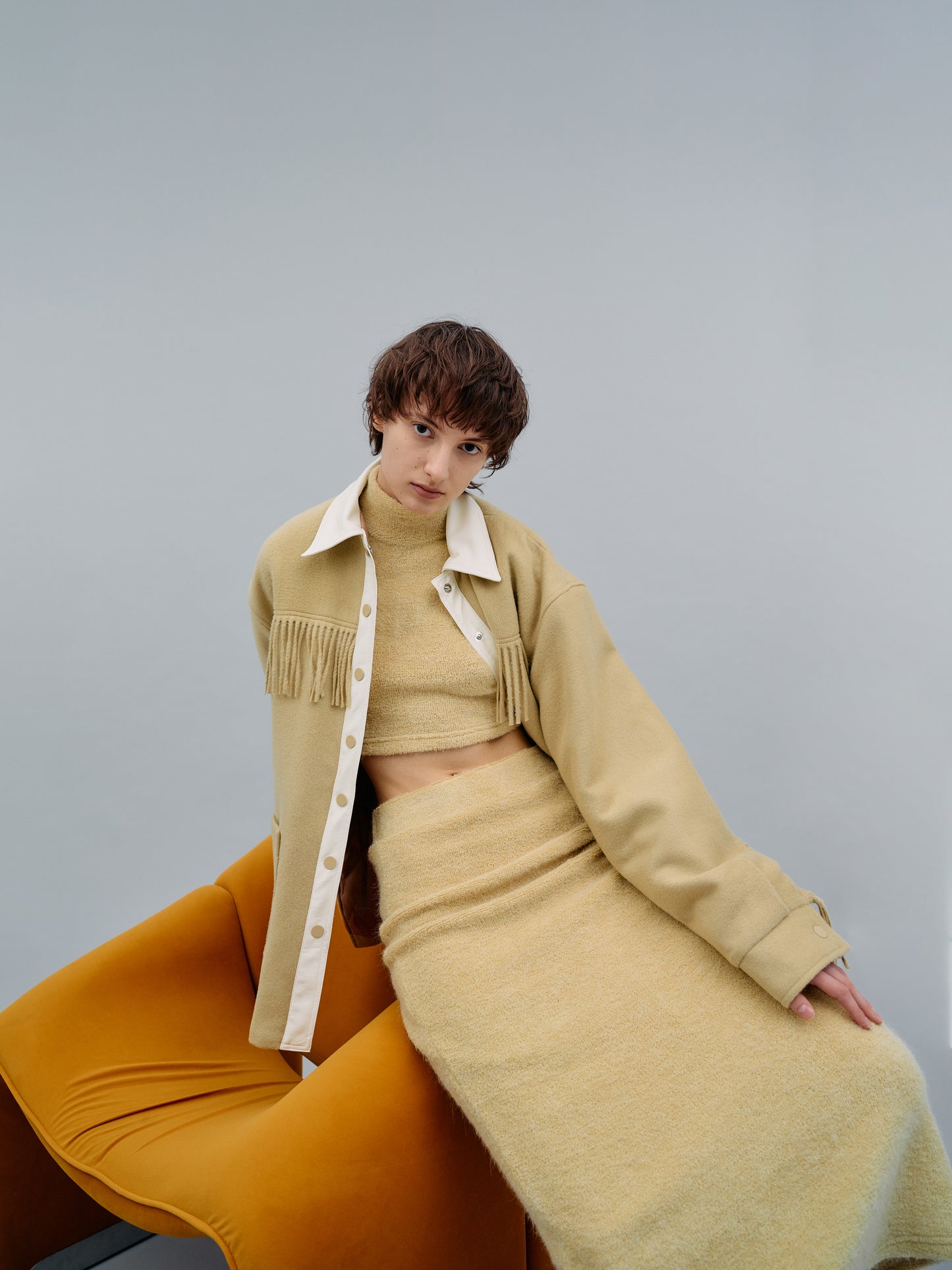 Wool Fringe Shacket, Maize