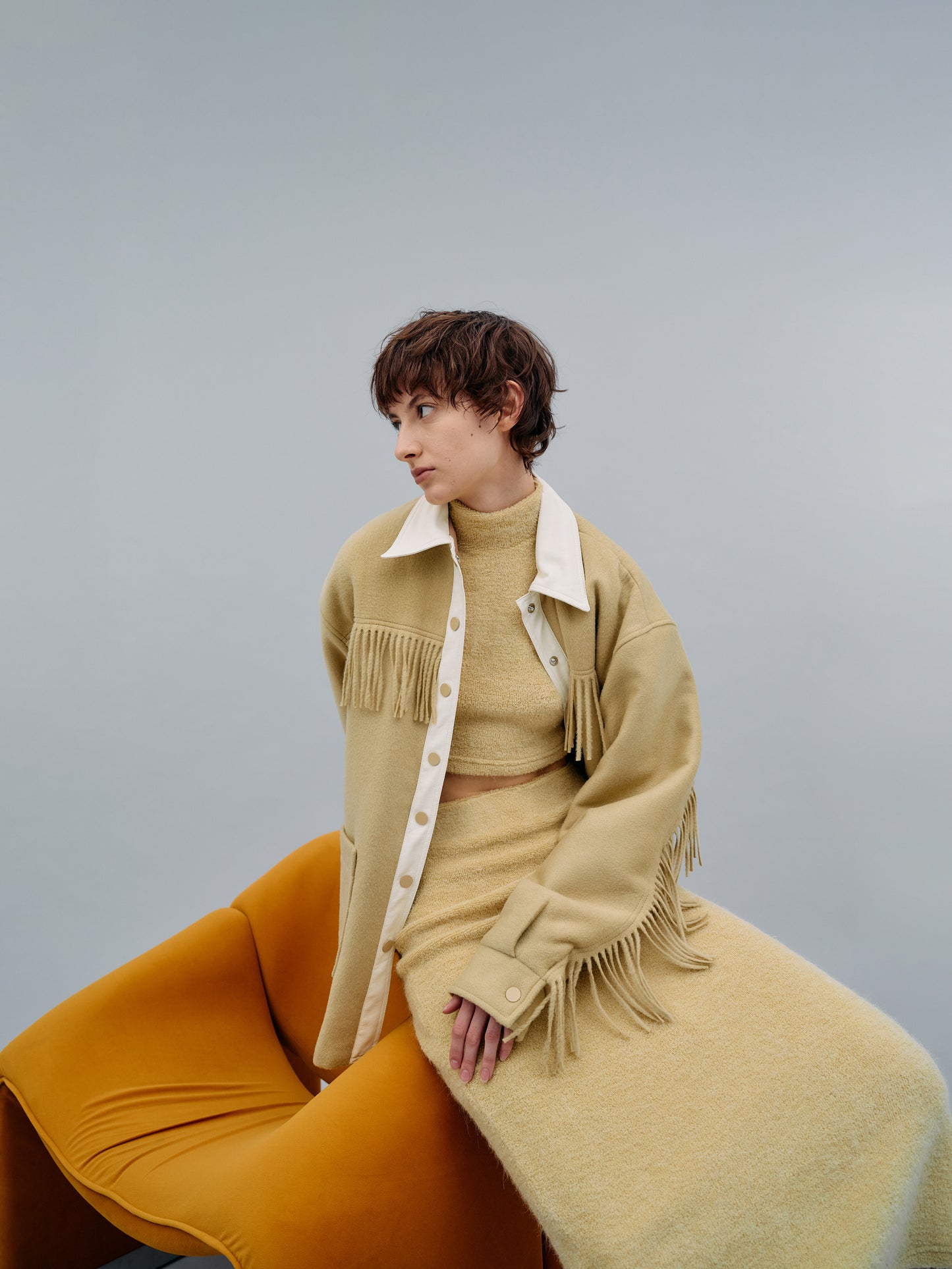 Wool Fringe Shacket, Maize