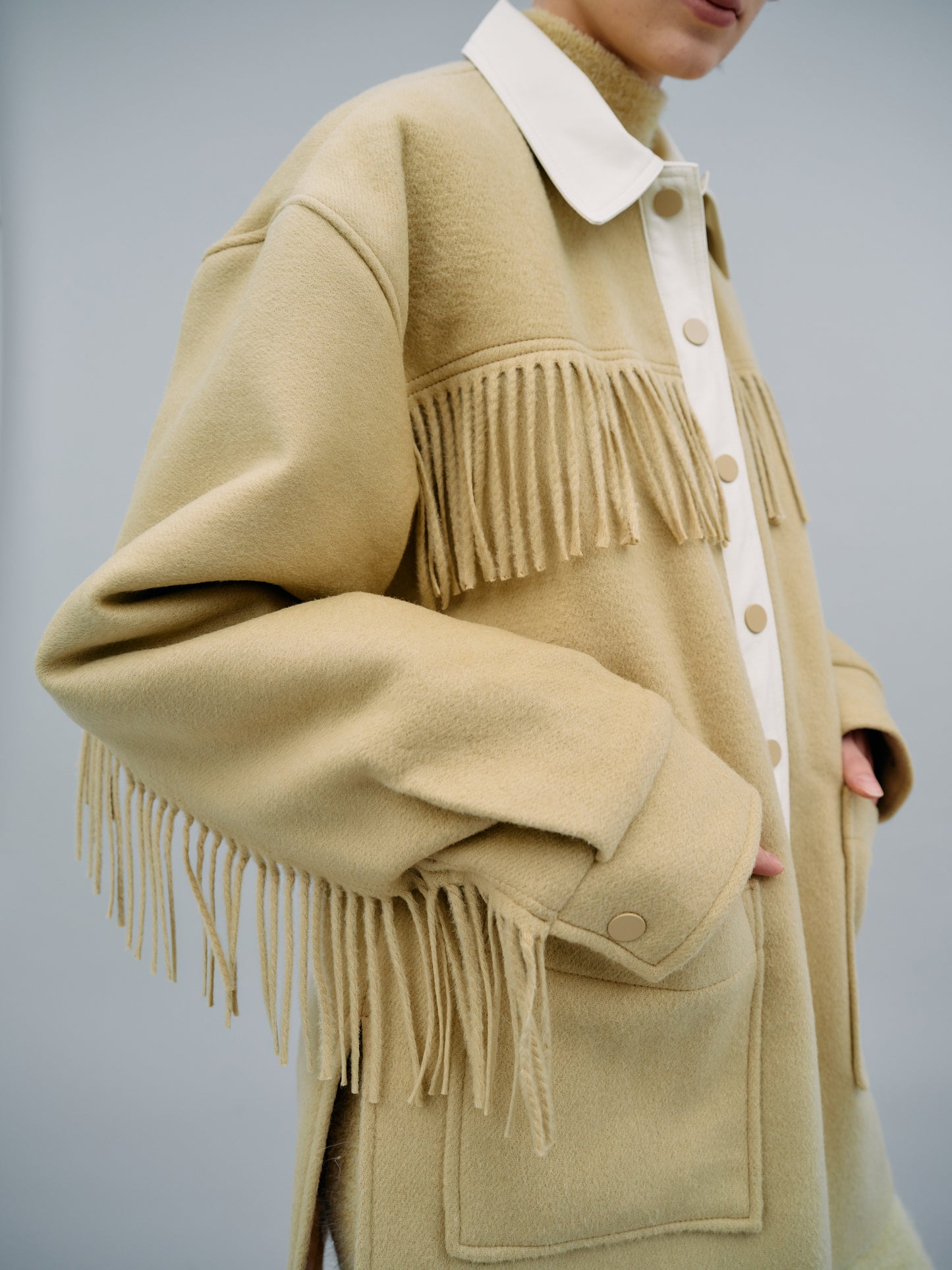 Wool Fringe Shacket, Maize