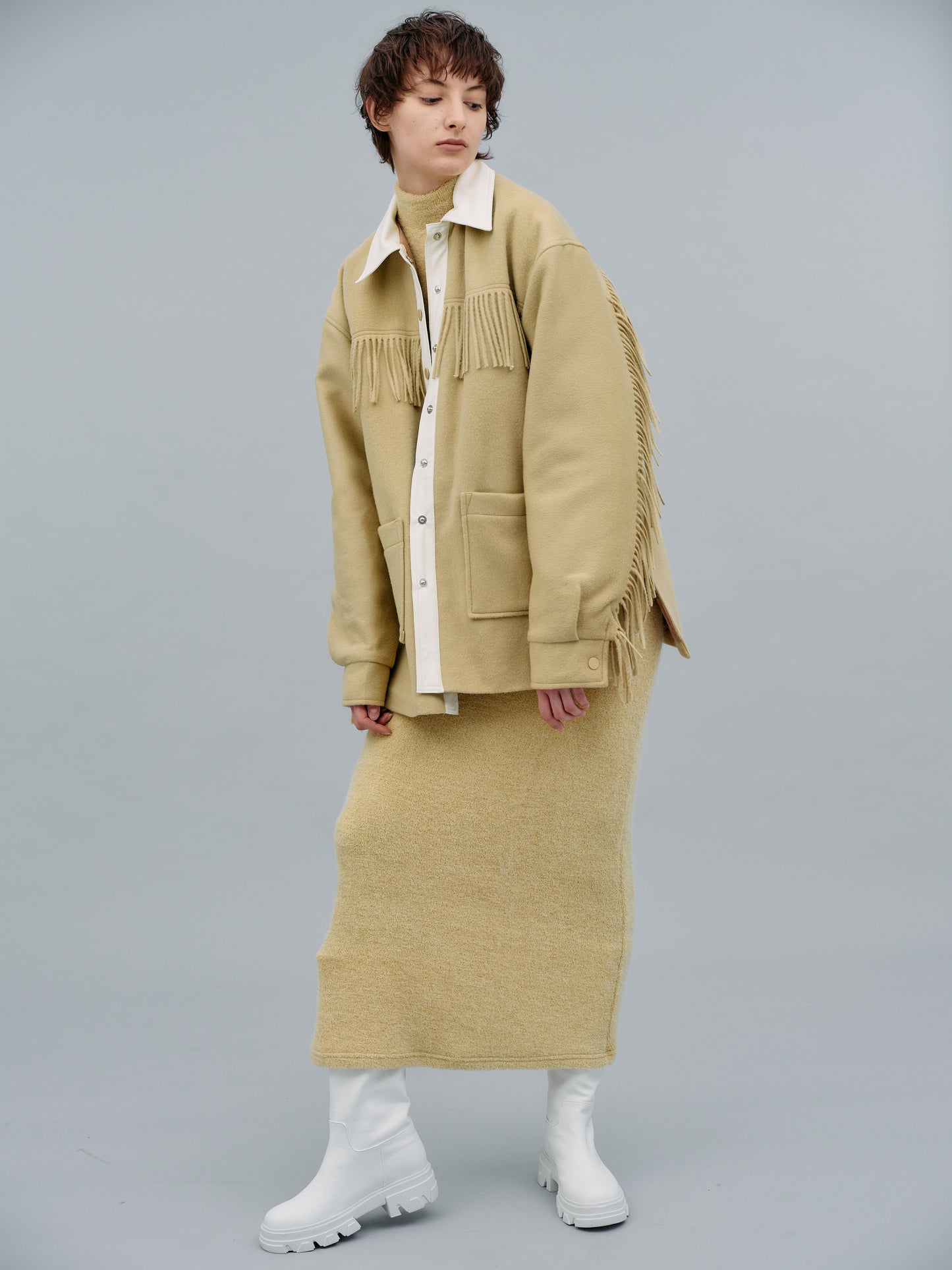 Wool Fringe Shacket, Maize