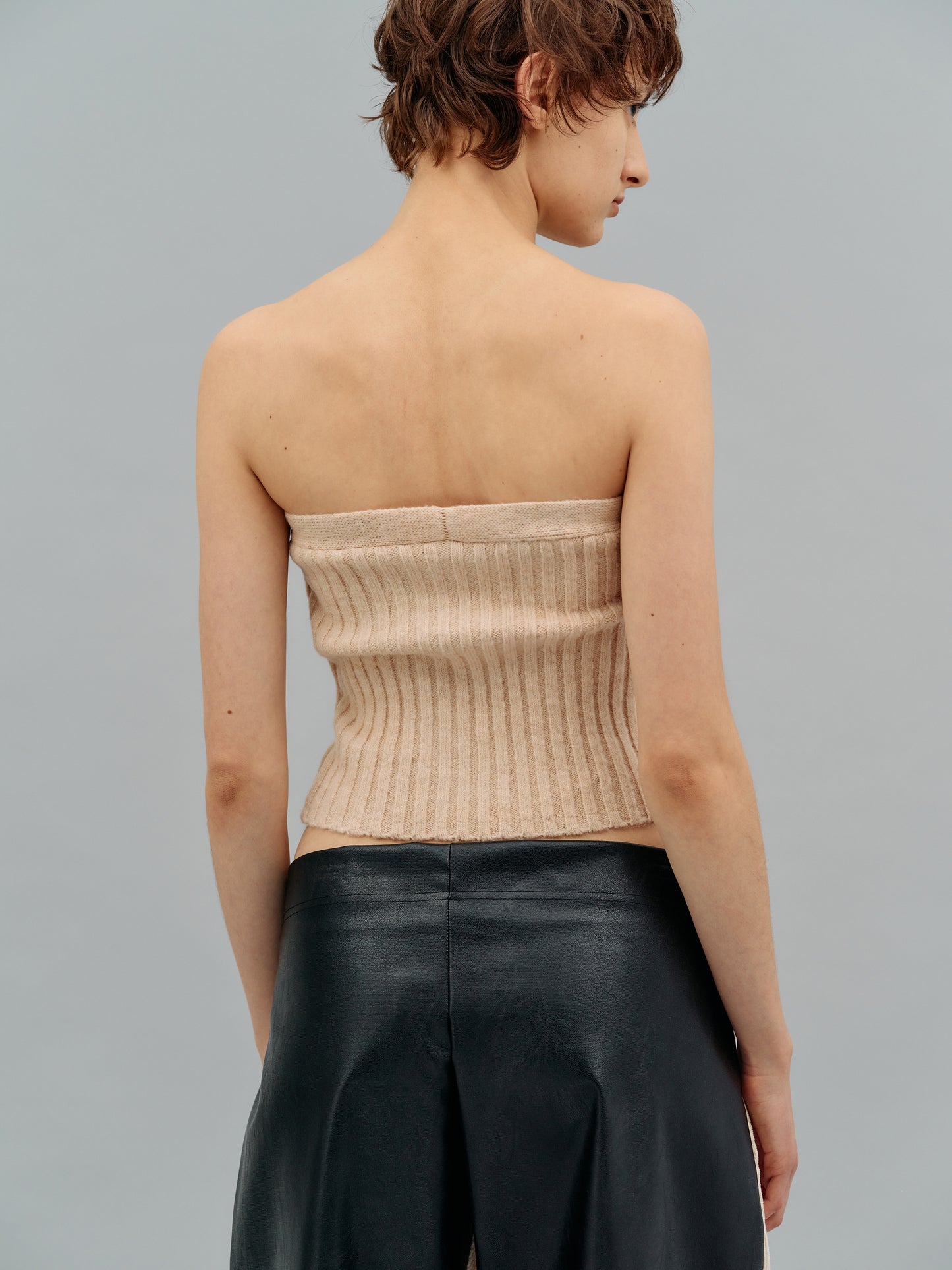 Twist Rib Knit Tube Top, Light Beige Melange