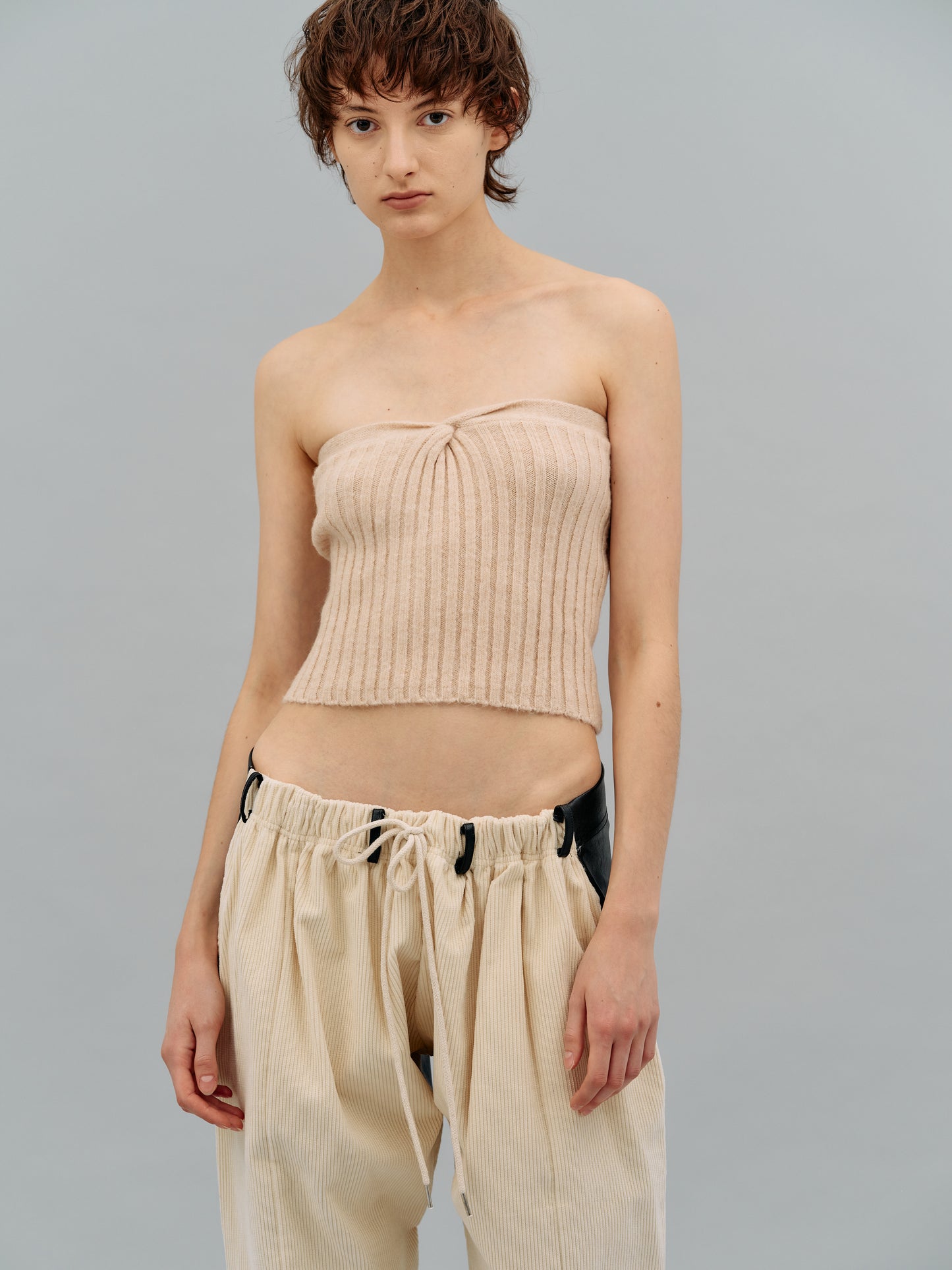 Twist Rib Knit Tube Top, Light Beige Melange