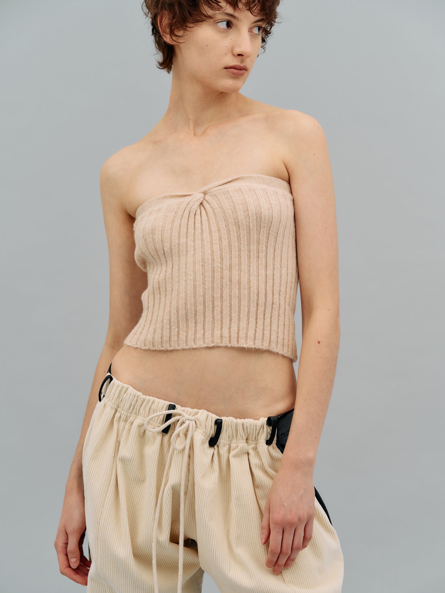 Twist Rib Knit Tube Top, Light Beige Melange